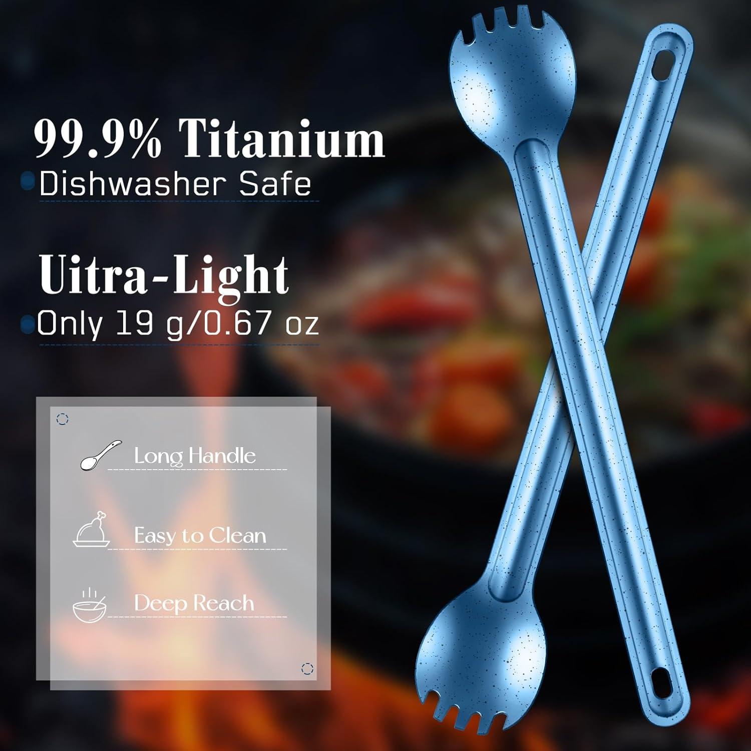 4 Sporks de Titanio Kritkin con Mango Largo 22 cm Azul