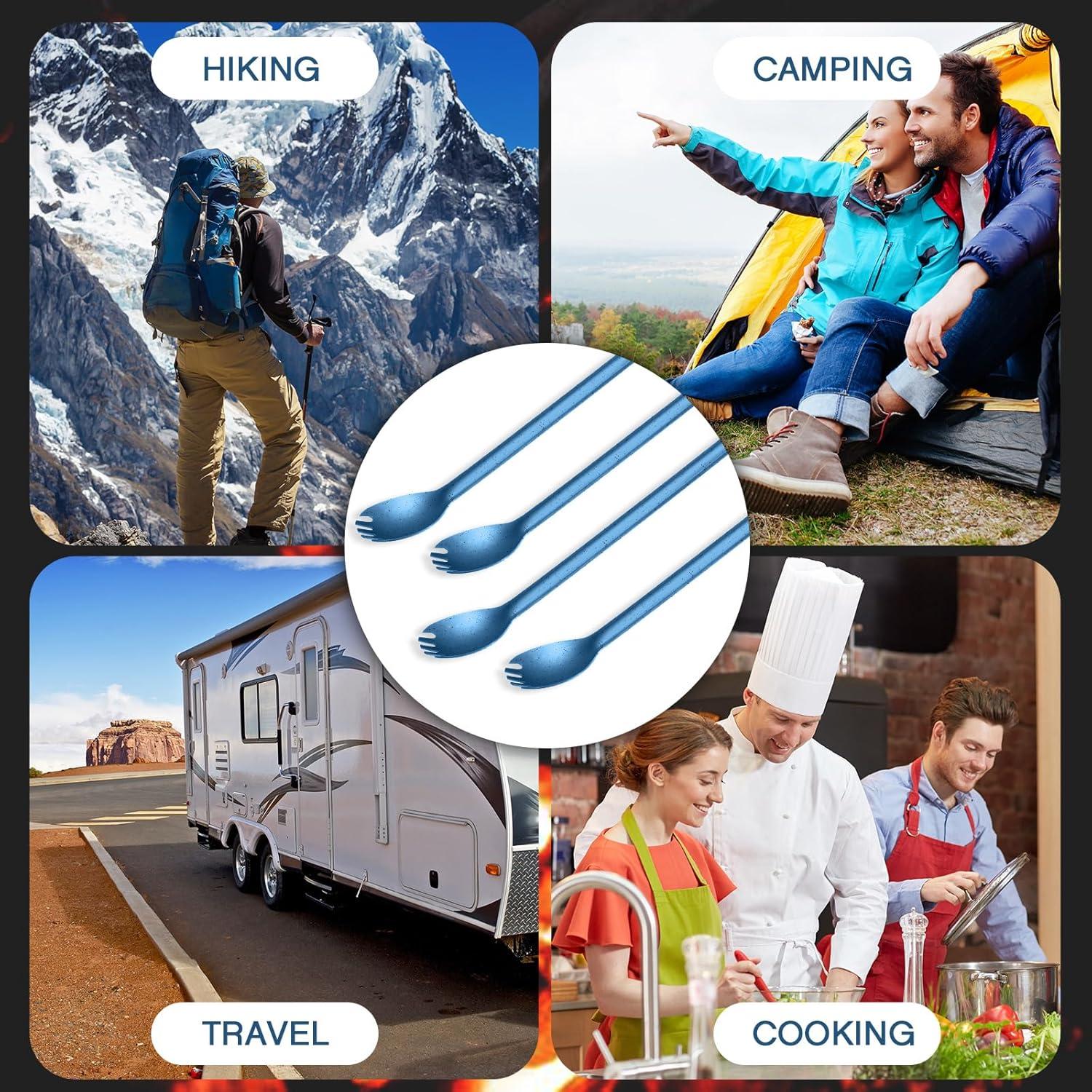 4 Sporks de Titanio Kritkin con Mango Largo 22 cm Azul