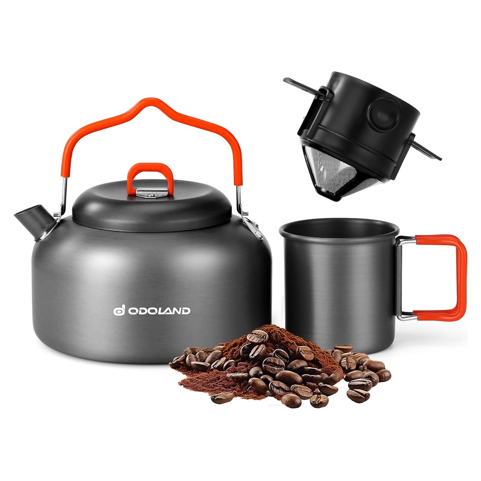 Olla de Café para Camping Odoland 1.2L con Taza y Filtro