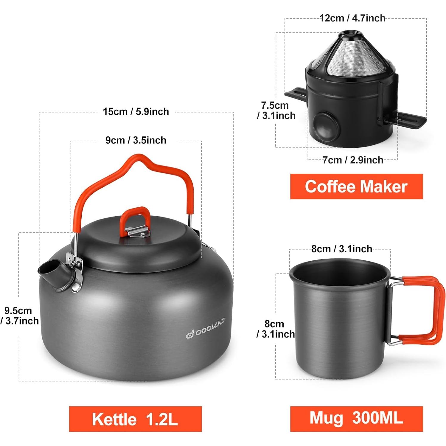 Olla de Café para Camping Odoland 1.2L con Taza y Filtro
