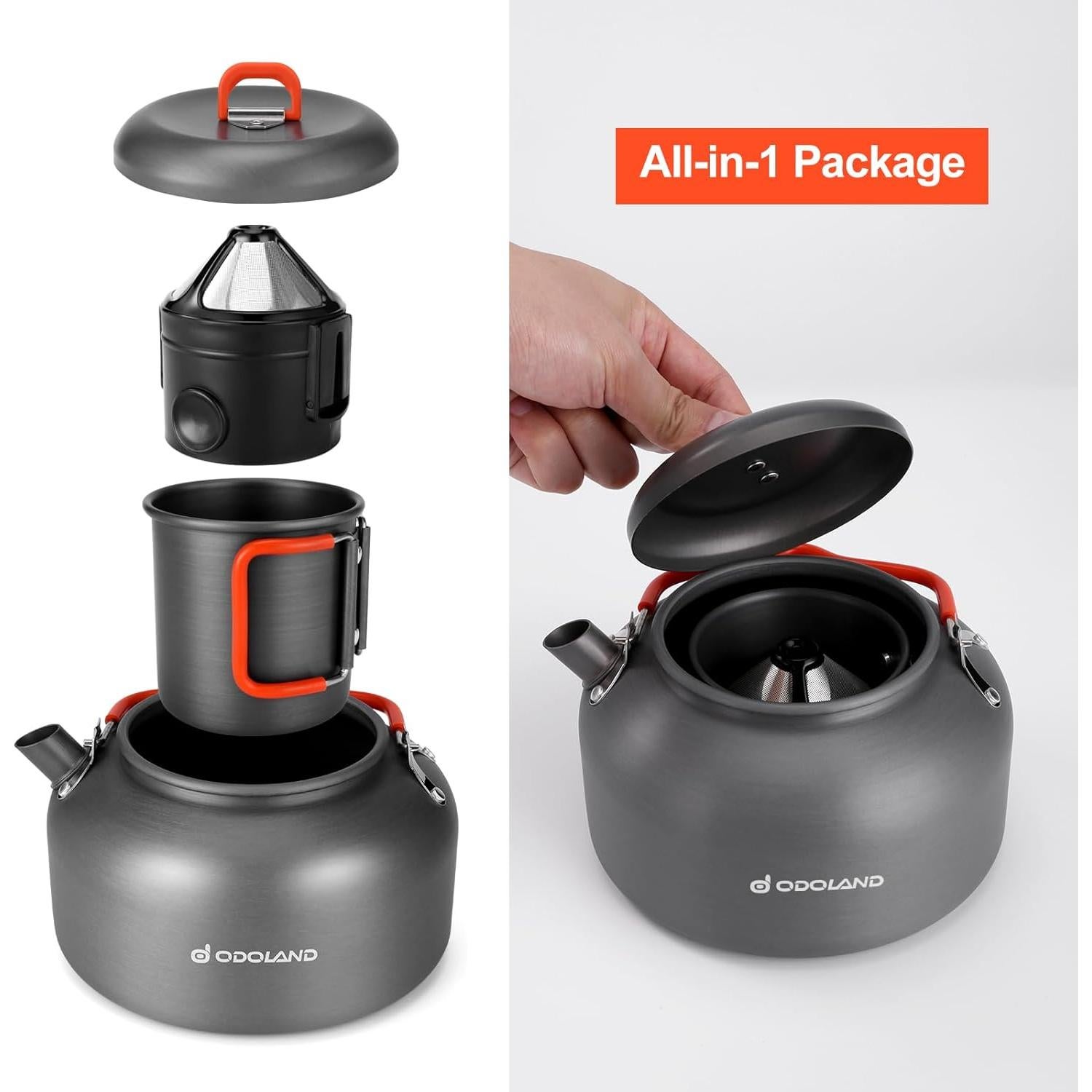Olla de Café para Camping Odoland 1.2L con Taza y Filtro