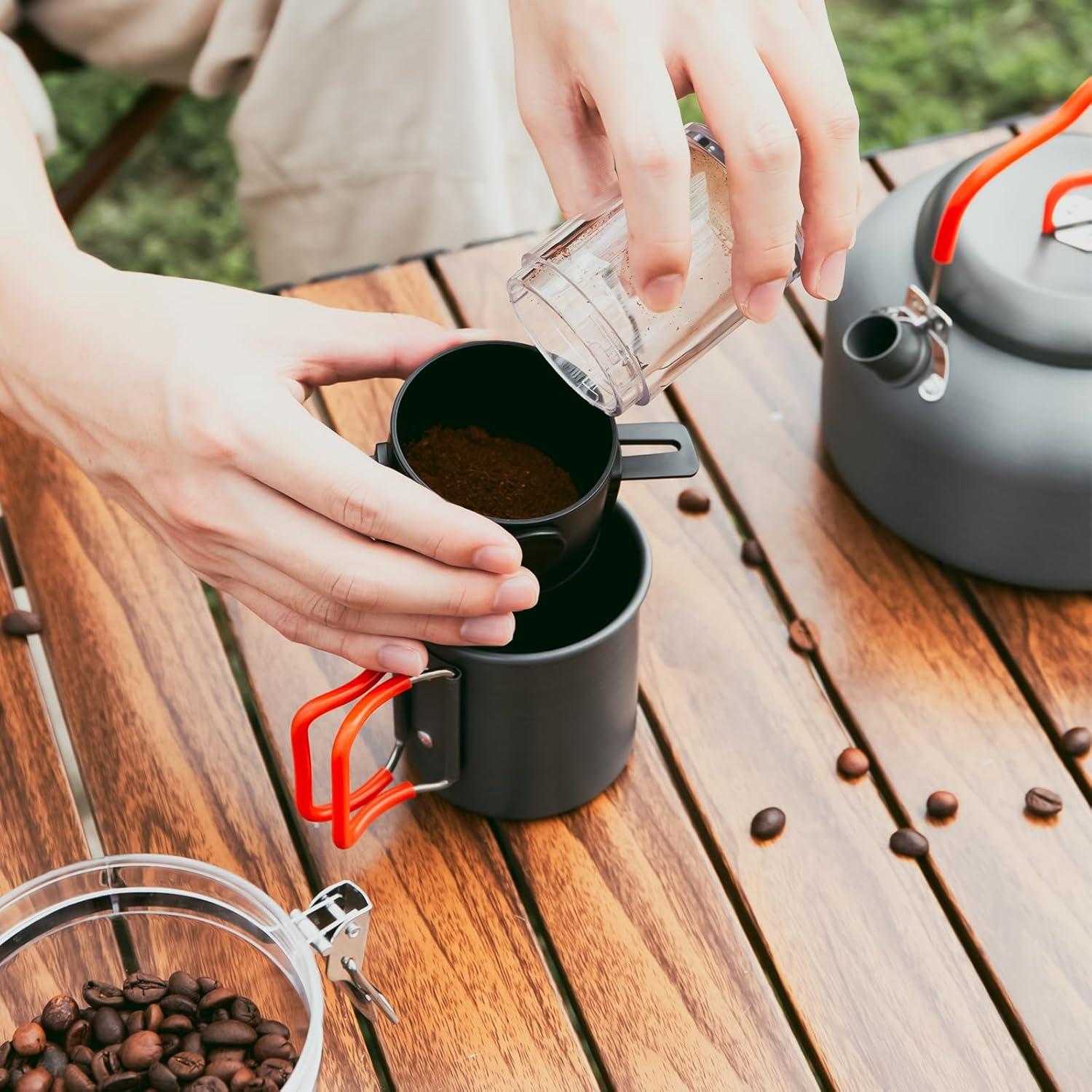 Olla de Café para Camping Odoland 1.2L con Taza y Filtro