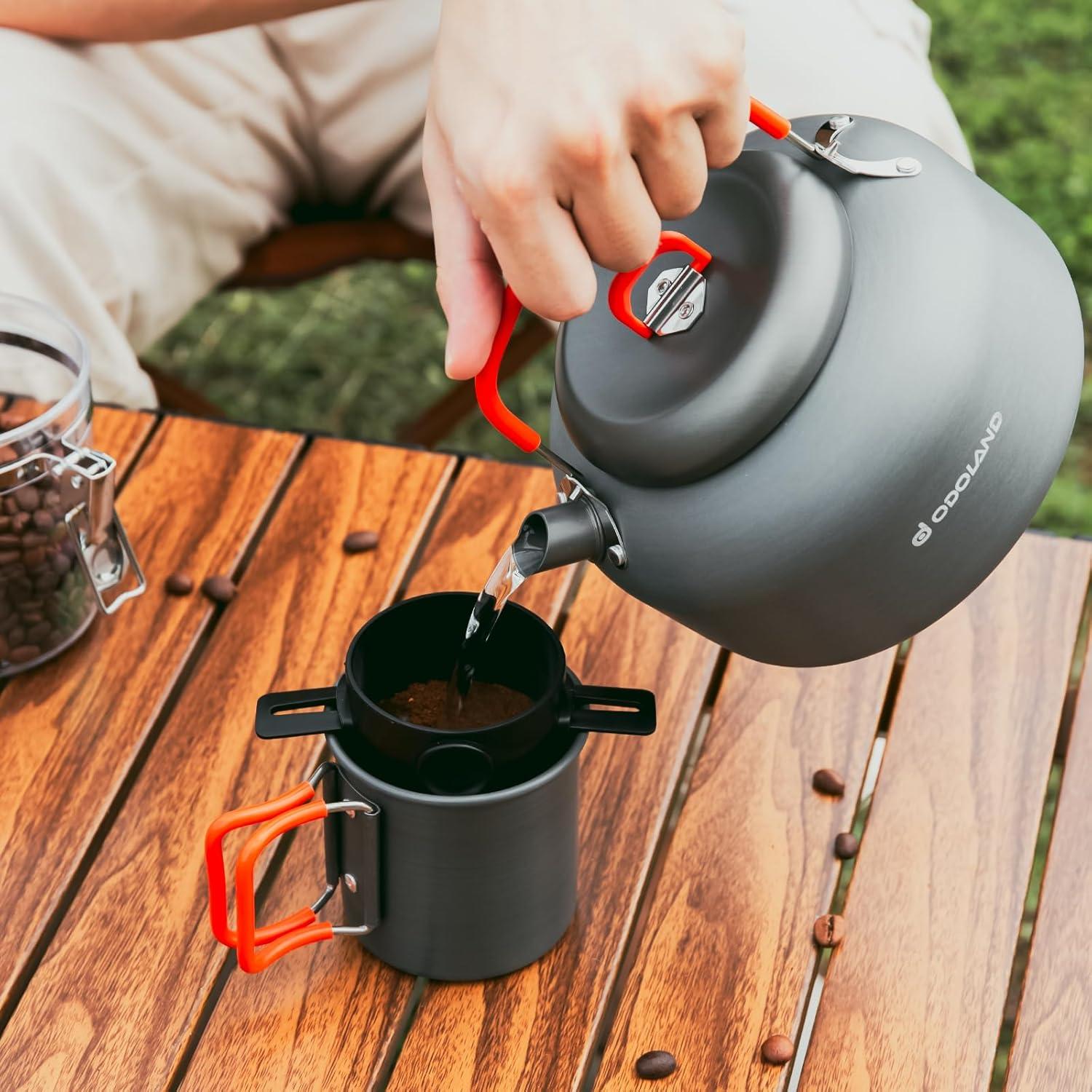 Olla de Café para Camping Odoland 1.2L con Taza y Filtro