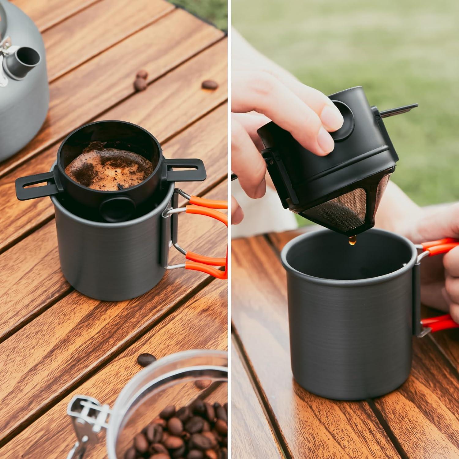 Olla de Café para Camping Odoland 1.2L con Taza y Filtro