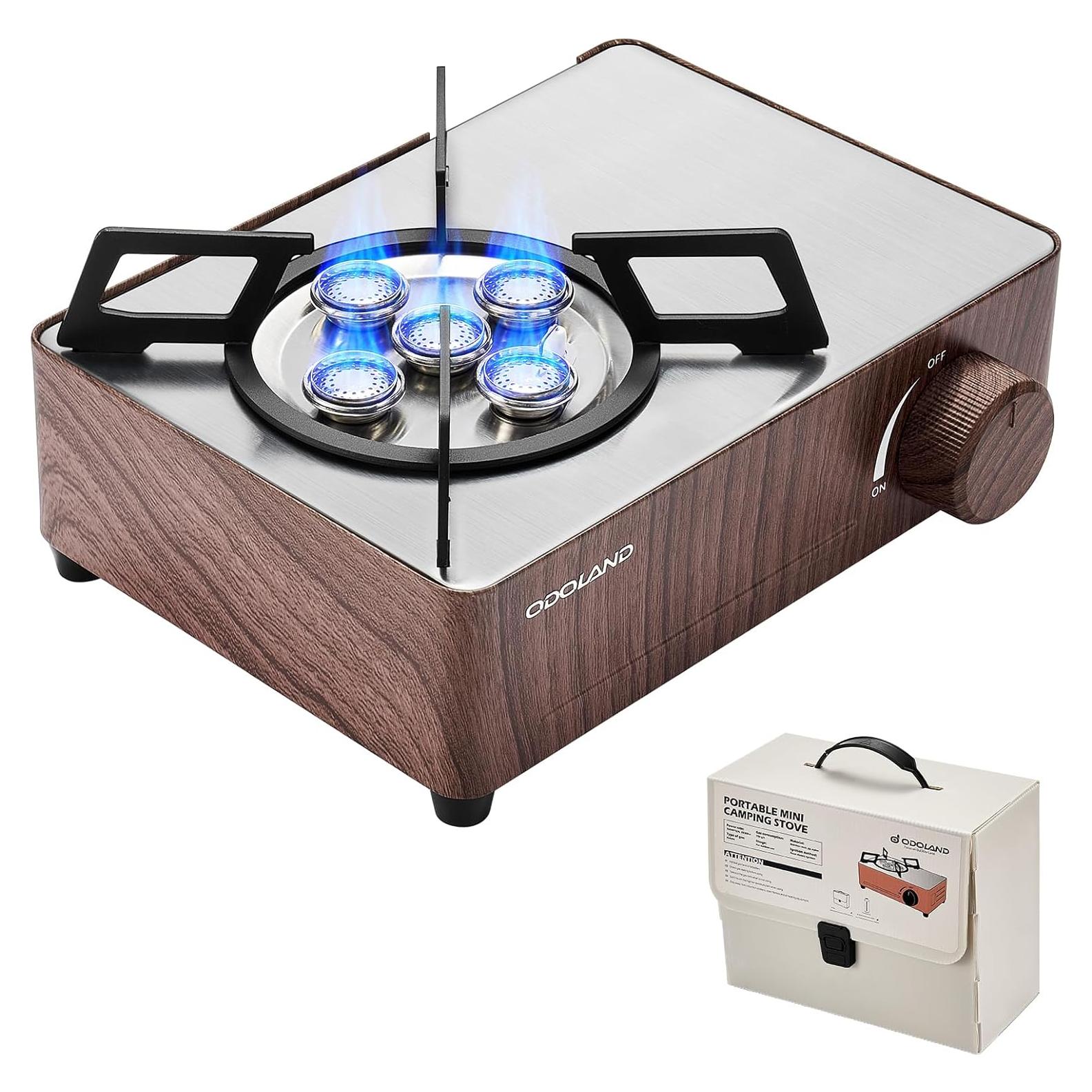 Estufa de Camping Portátil Odoland 7500 BTU Gas Butano Marrón