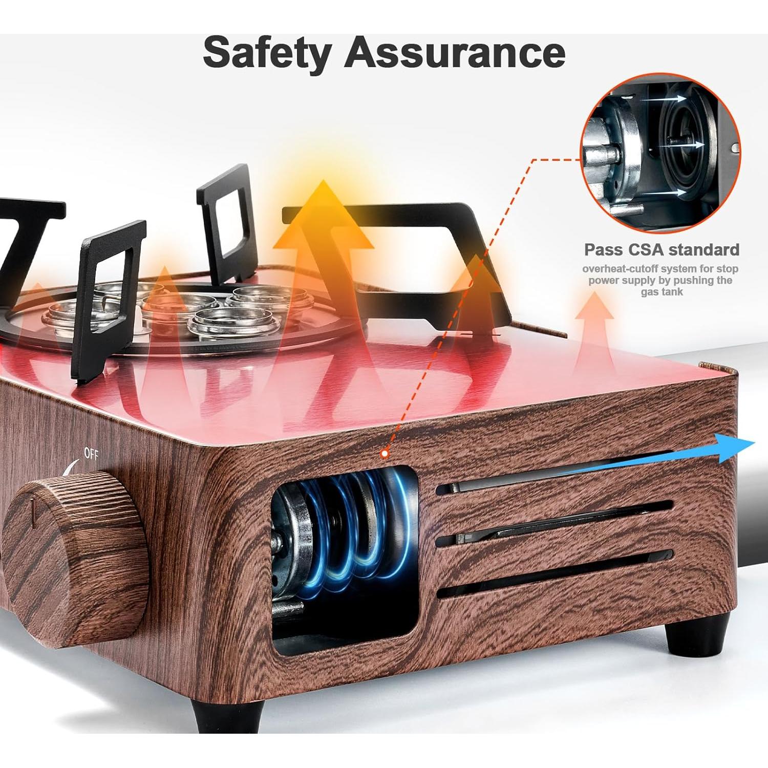 Estufa de Camping Portátil Odoland 7500 BTU Gas Butano Marrón