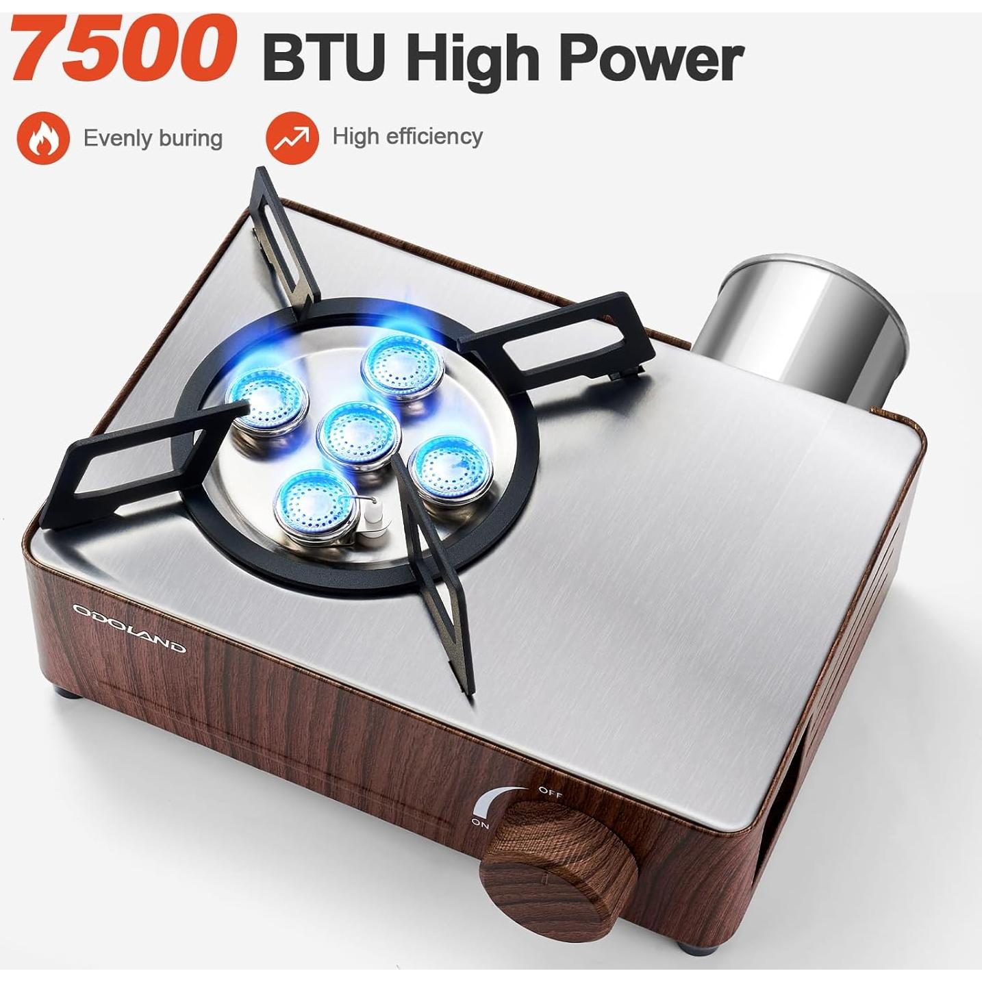 Estufa de Camping Portátil Odoland 7500 BTU Gas Butano Marrón