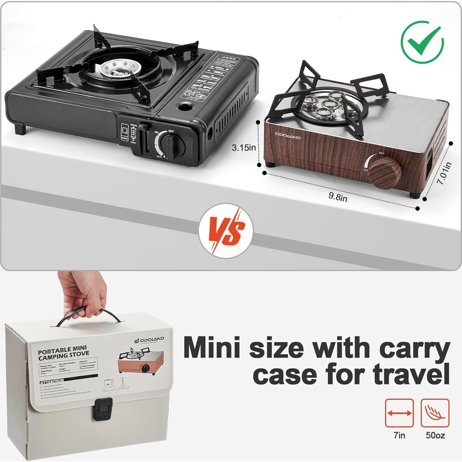 Estufa de Camping Portátil Odoland 7500 BTU Gas Butano Marrón