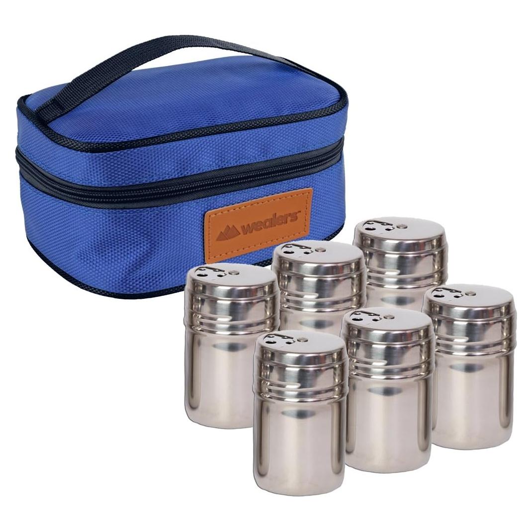 Set 6 Especieros Acero Inoxidable Wealers Azul Portátil