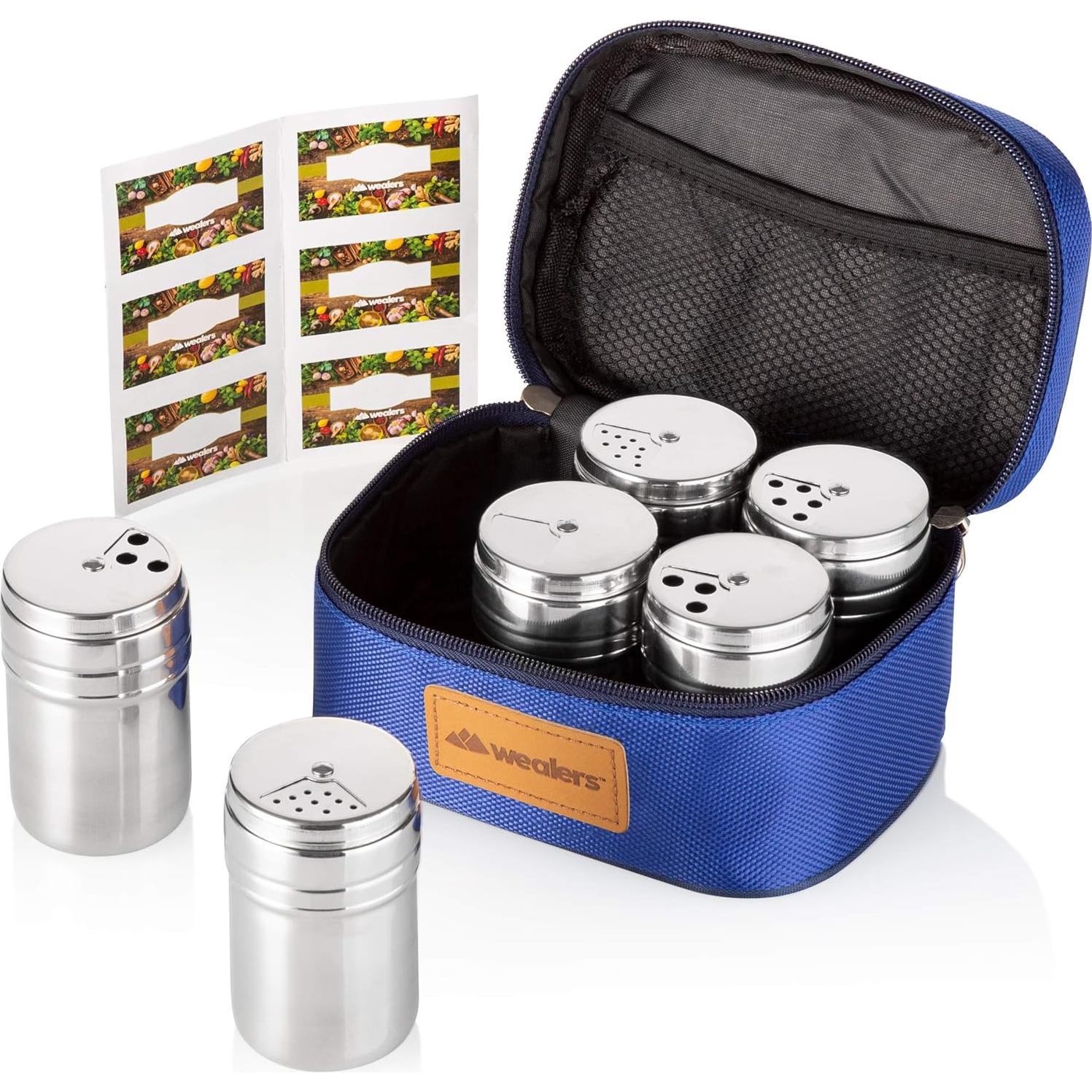Set 6 Especieros Acero Inoxidable Wealers Azul Portátil