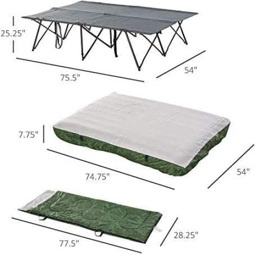 Cama de Camping Plegable Outsunny para 2 Personas con Saco de Dormir
