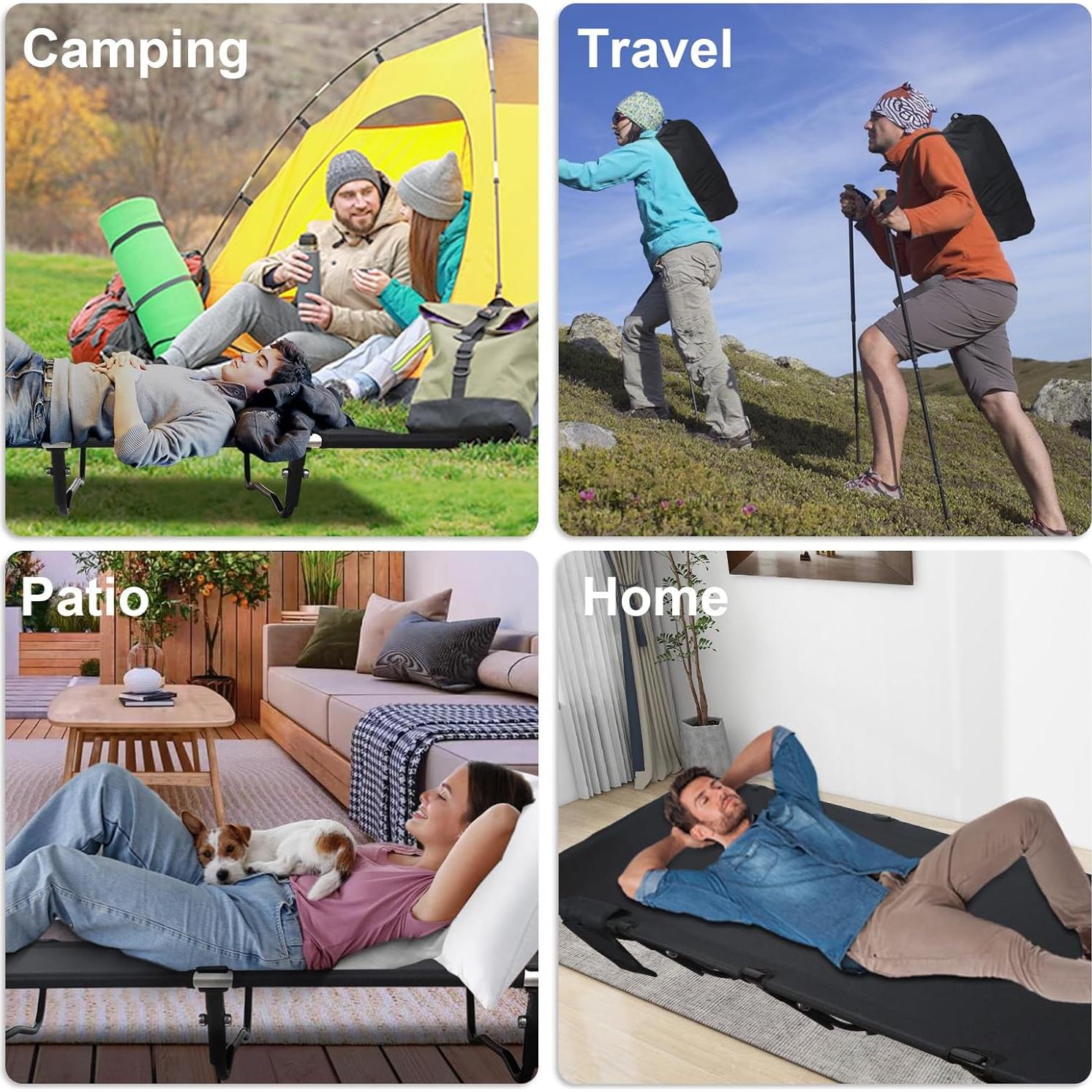 Cama de Camping Plegable Oushome Negra, Soporta 159kg, 2.27kg