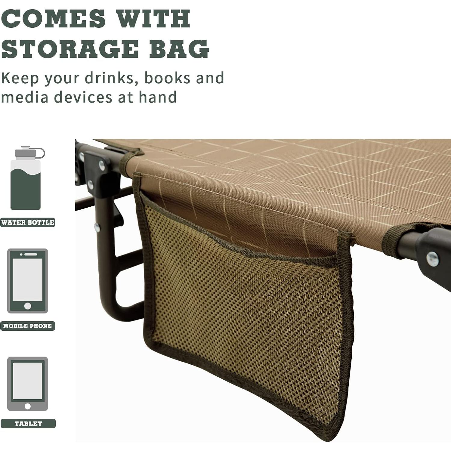 Cama de Camping Plegable SUNNYFEEL Caqui 136 kg Resistente