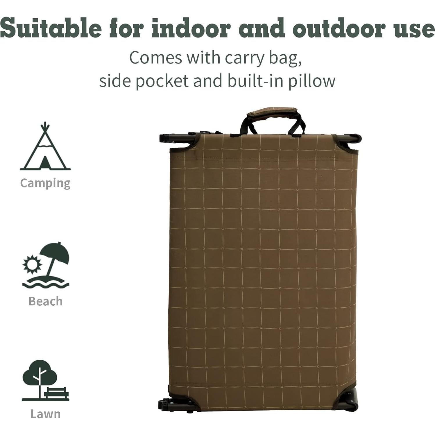 Cama de Camping Plegable SUNNYFEEL Caqui 136 kg Resistente