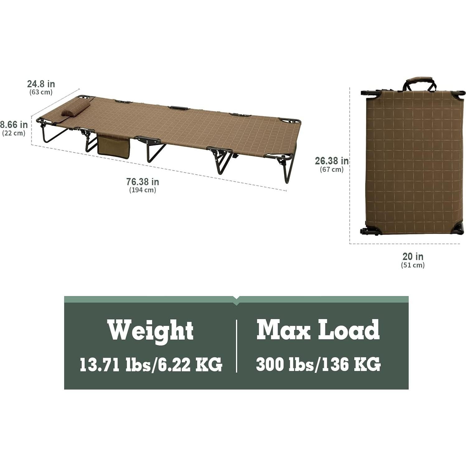 Cama de Camping Plegable SUNNYFEEL Caqui 136 kg Resistente