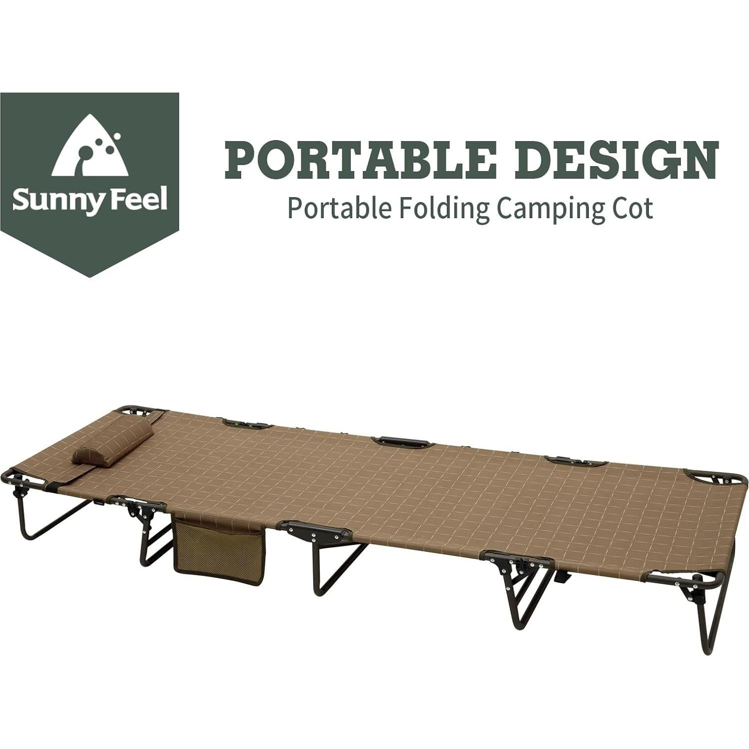 Cama de Camping Plegable SUNNYFEEL Caqui 136 kg Resistente