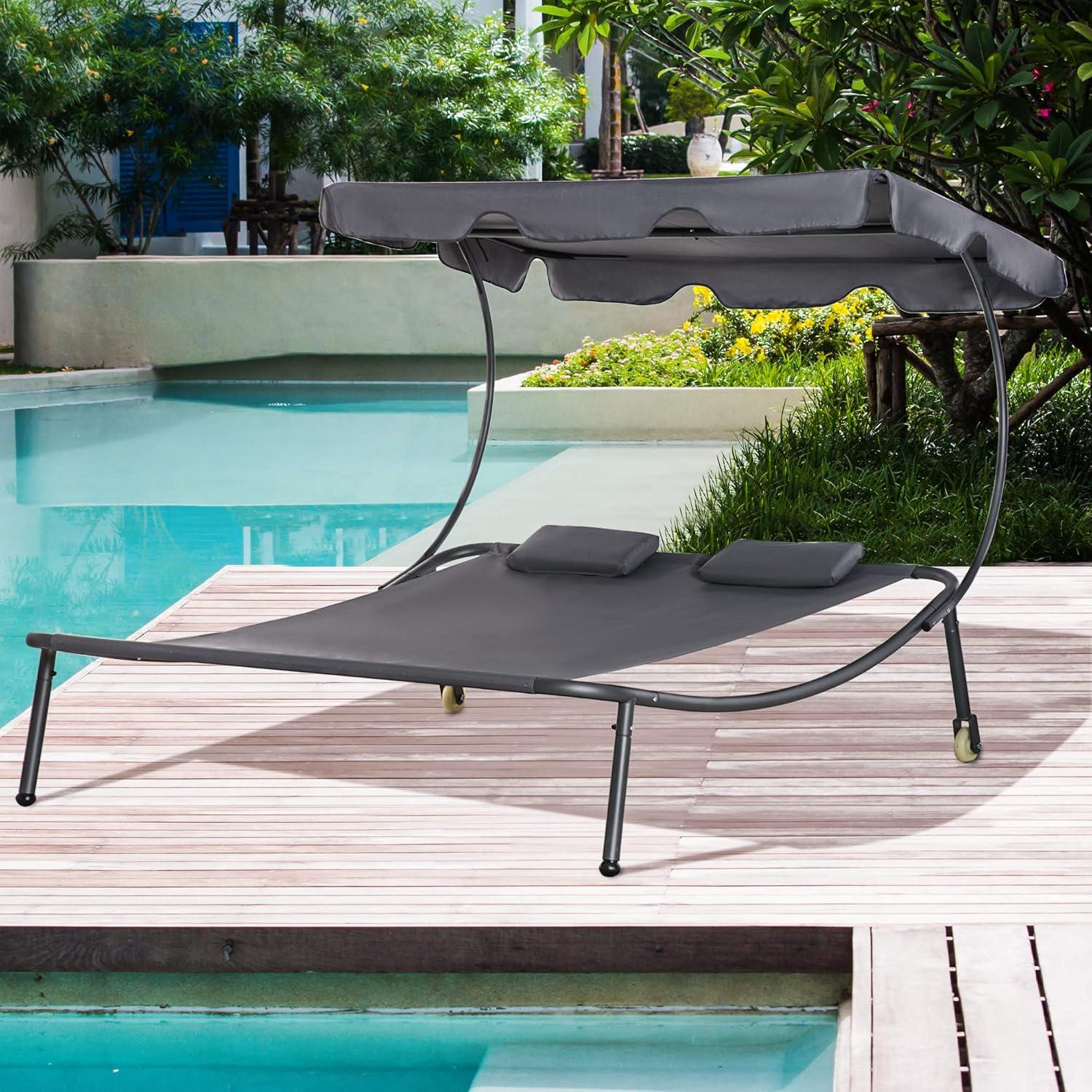 Sillón Doble de Patio Outsunny con Dosel Ajustable y Almohadas