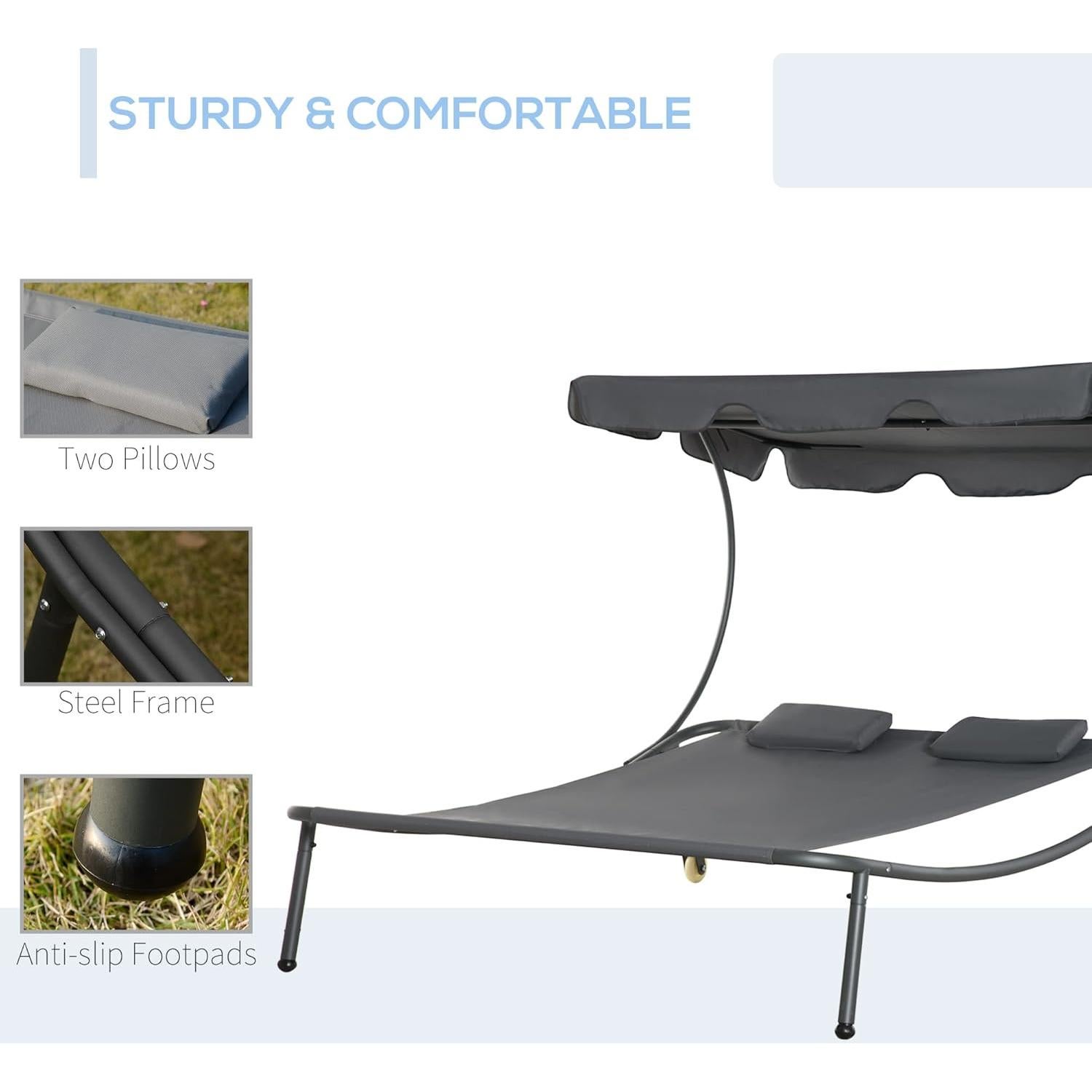 Sillón Doble de Patio Outsunny con Dosel Ajustable y Almohadas