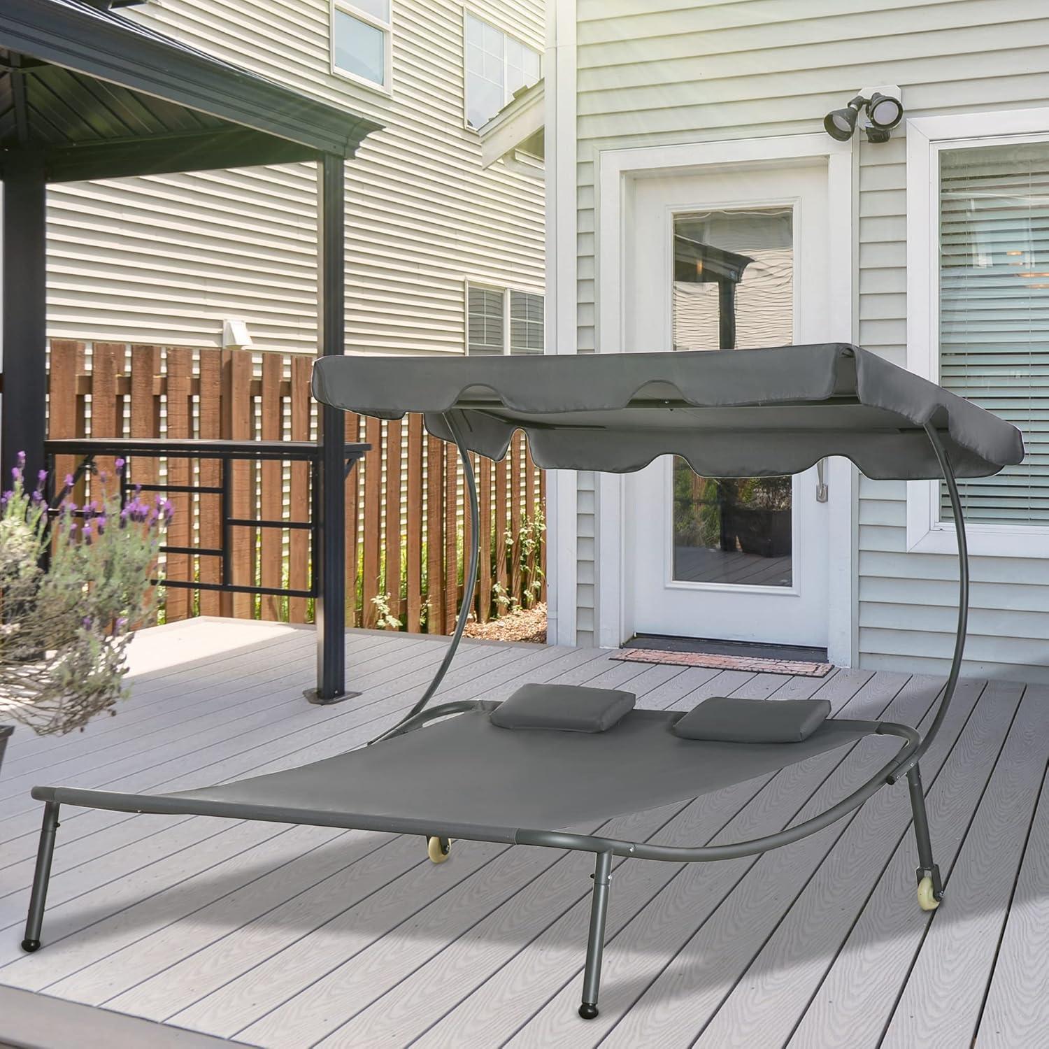 Sillón Doble de Patio Outsunny con Dosel Ajustable y Almohadas
