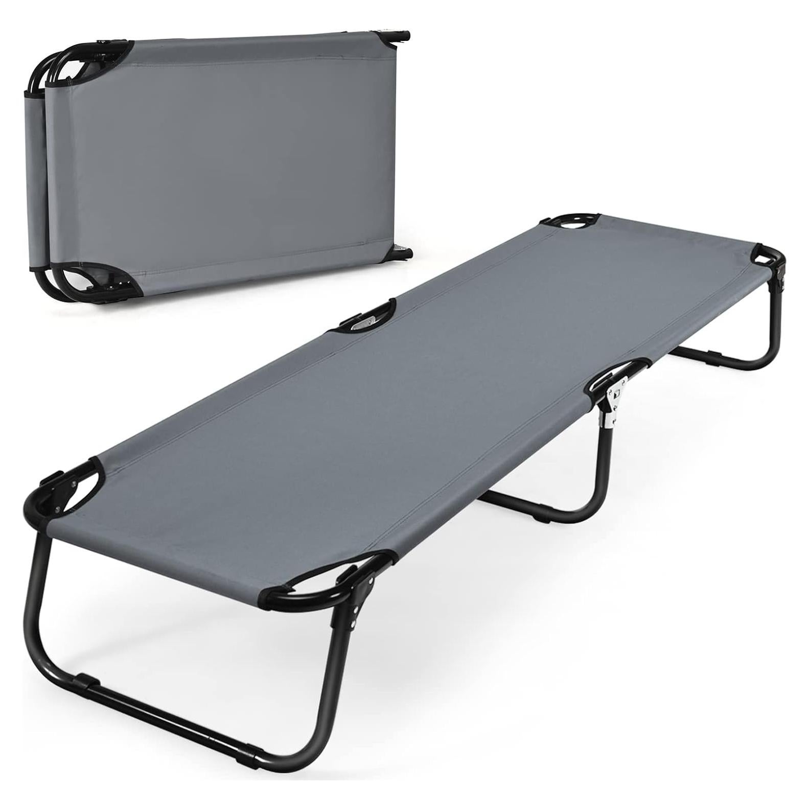 Cama de Camping Plegable Tangkula Gris, Estructura de Acero, 191.8x55.9 cm