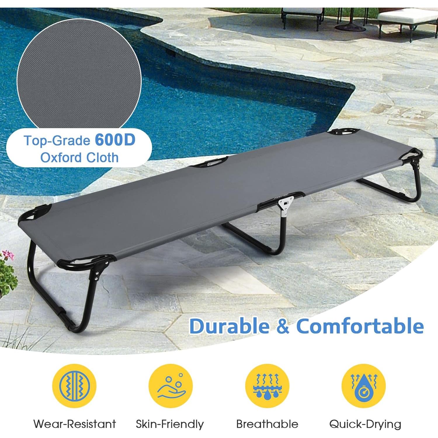 Cama de Camping Plegable Tangkula Gris, Estructura de Acero, 191.8x55.9 cm