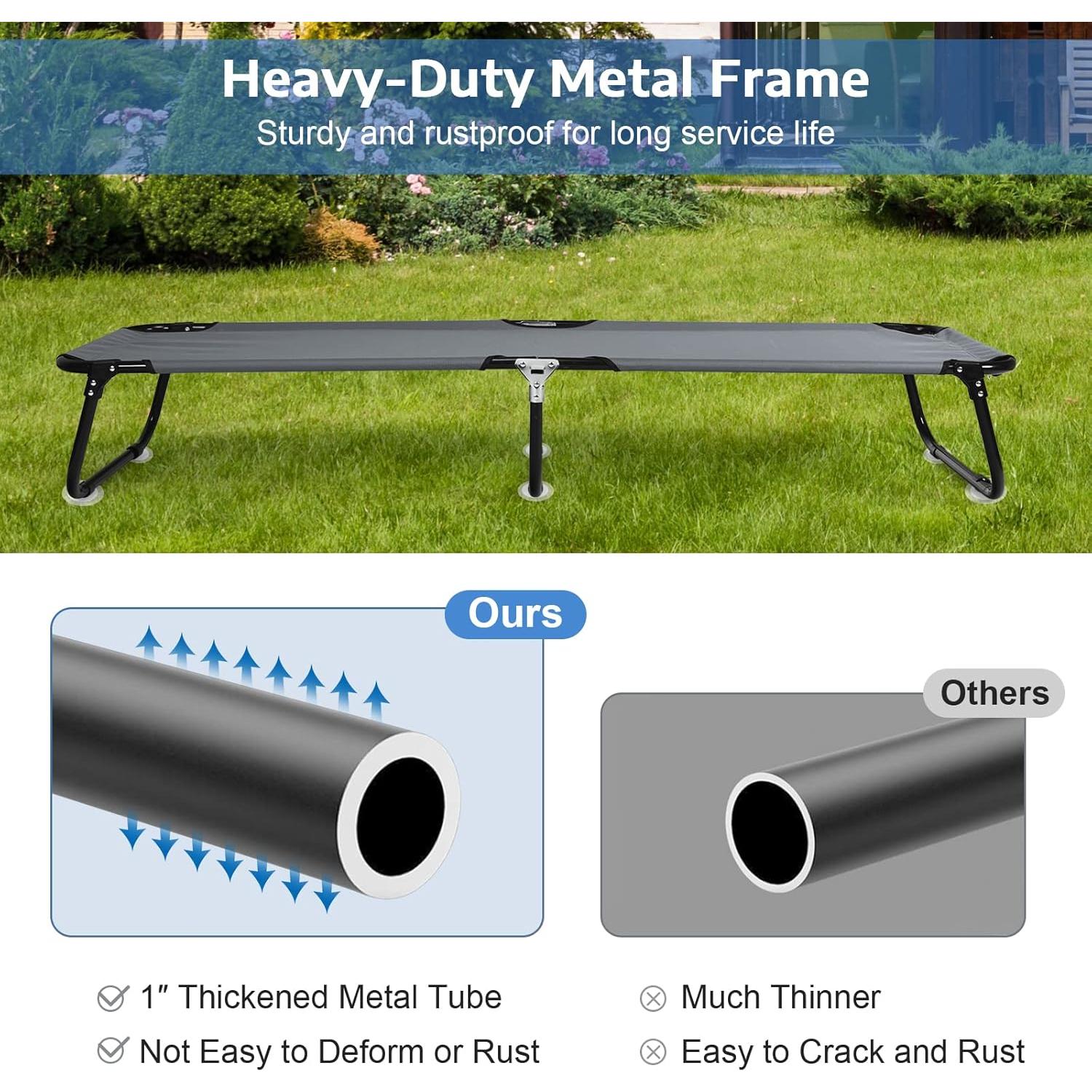 Cama de Camping Plegable Tangkula Gris, Estructura de Acero, 191.8x55.9 cm