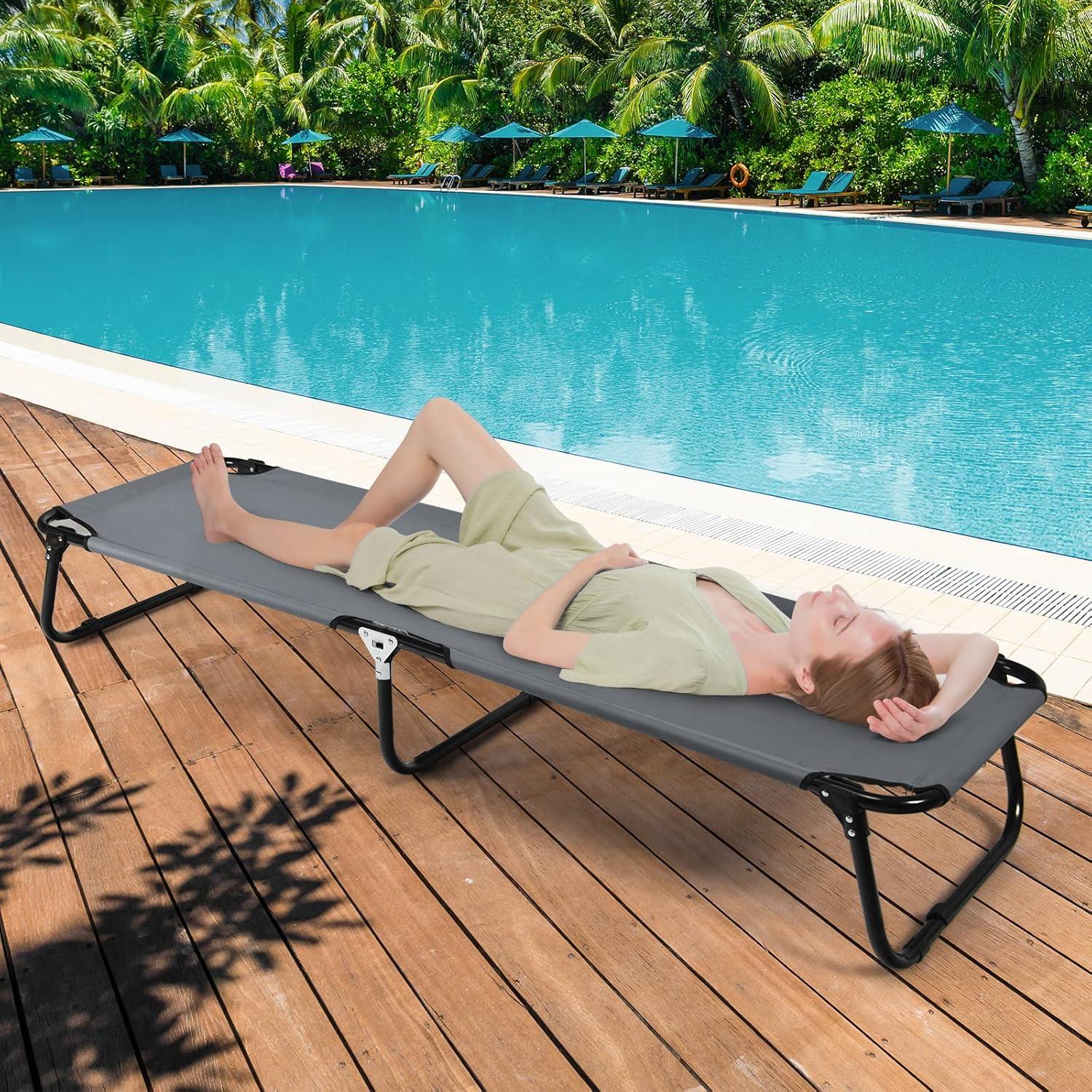 Cama de Camping Plegable Tangkula Gris, Estructura de Acero, 191.8x55.9 cm