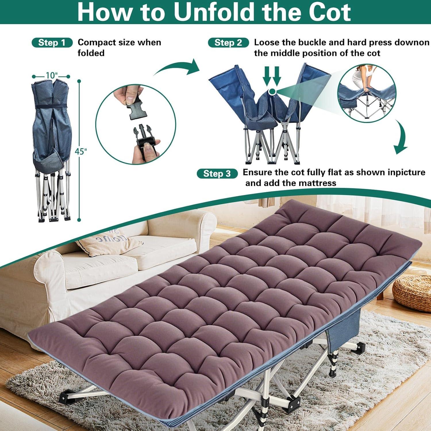 Cama de Camping Plegable XXL ZAMOTEO con Colchón Desmontable 81.3 cm