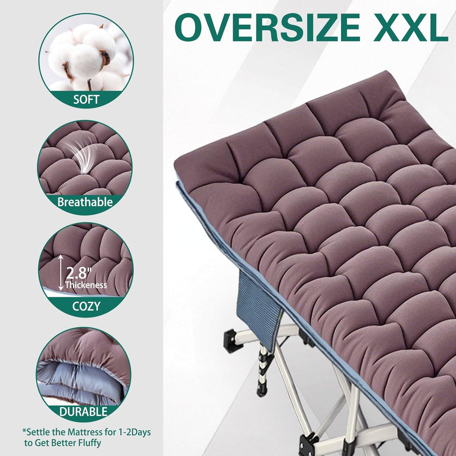 Cama de Camping Plegable XXL ZAMOTEO con Colchón Desmontable 81.3 cm