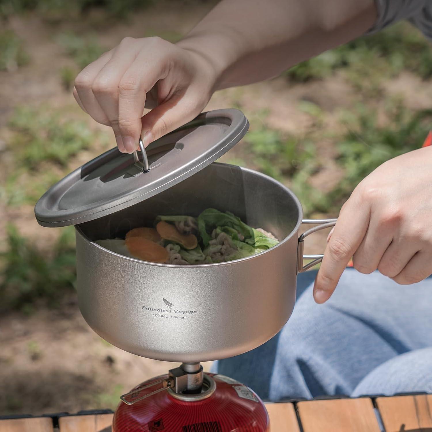 Olla de Titanio 1L Boundless Voyage para Camping y Cocina