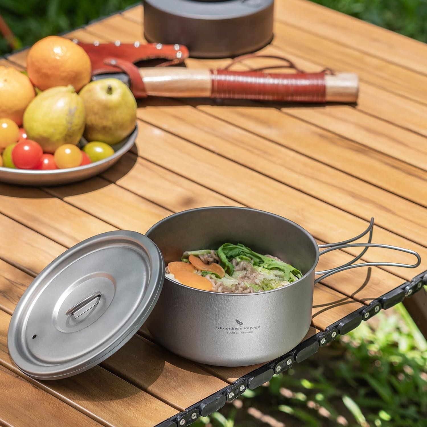 Olla de Titanio 1L Boundless Voyage para Camping y Cocina