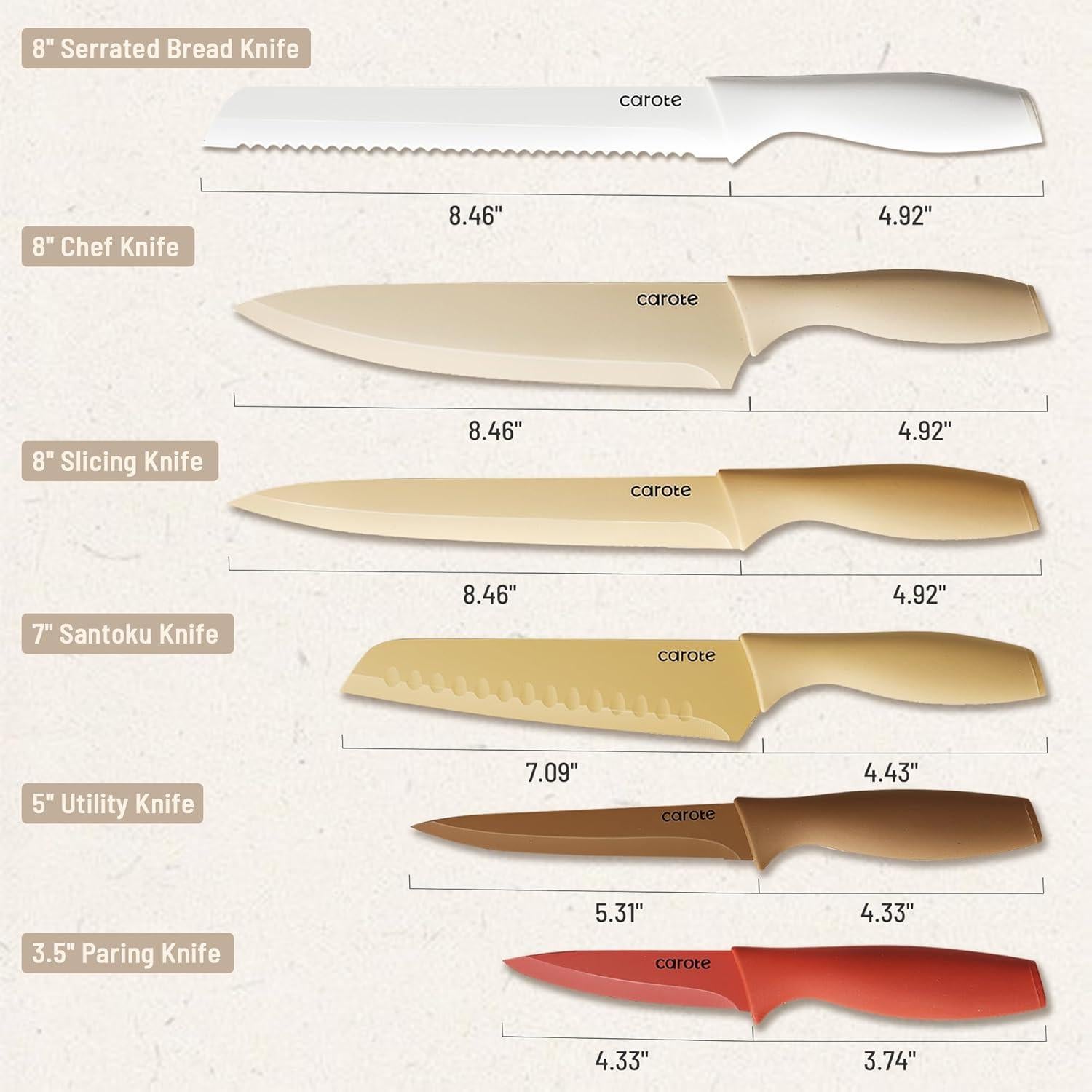 Juego de Cuchillos de Cocina CAROTE 12 Piezas Acero Inoxidable