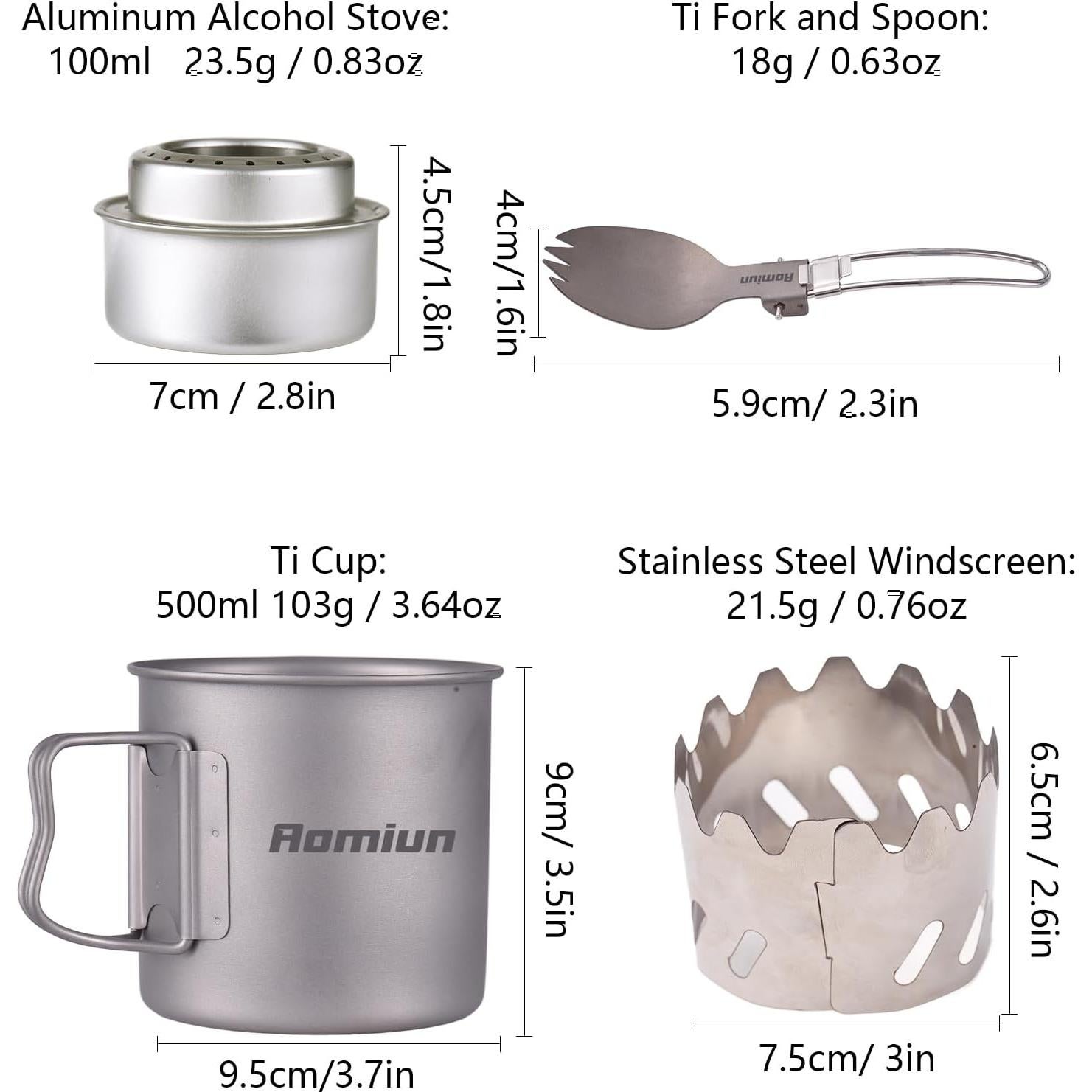 Juego de Utensilios de Cocina Camping Aomiun Titanio 500ml