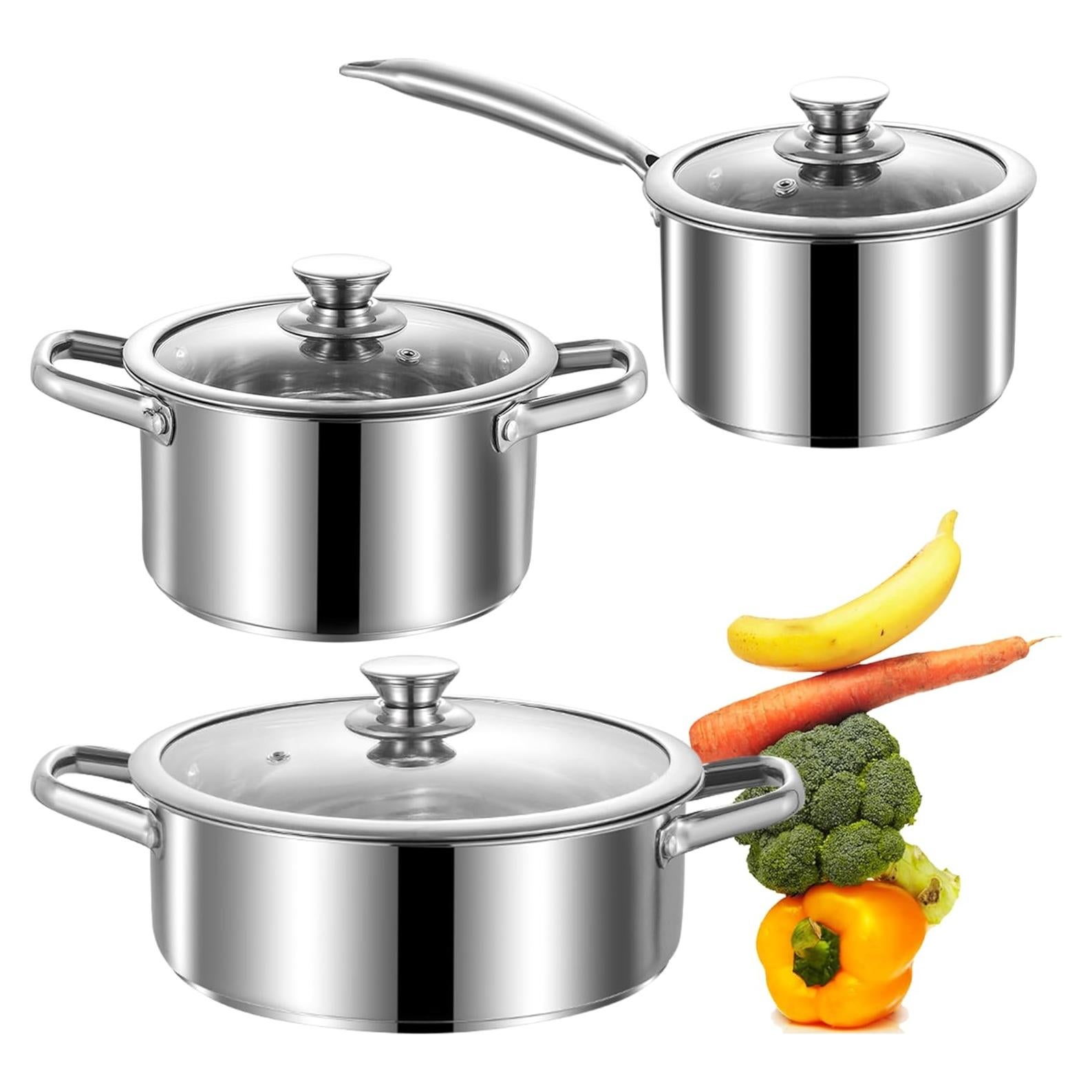 Juego de ollas y sartenes SHEUMNT 6 piezas acero inoxidable