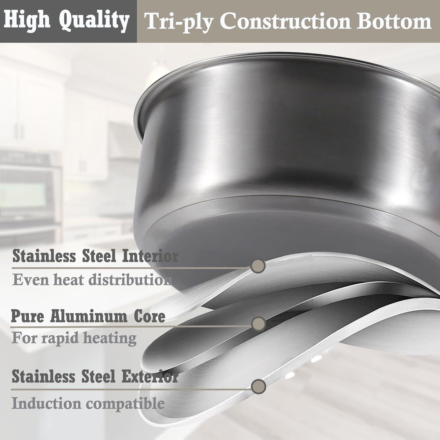 Juego de ollas y sartenes SHEUMNT 6 piezas acero inoxidable