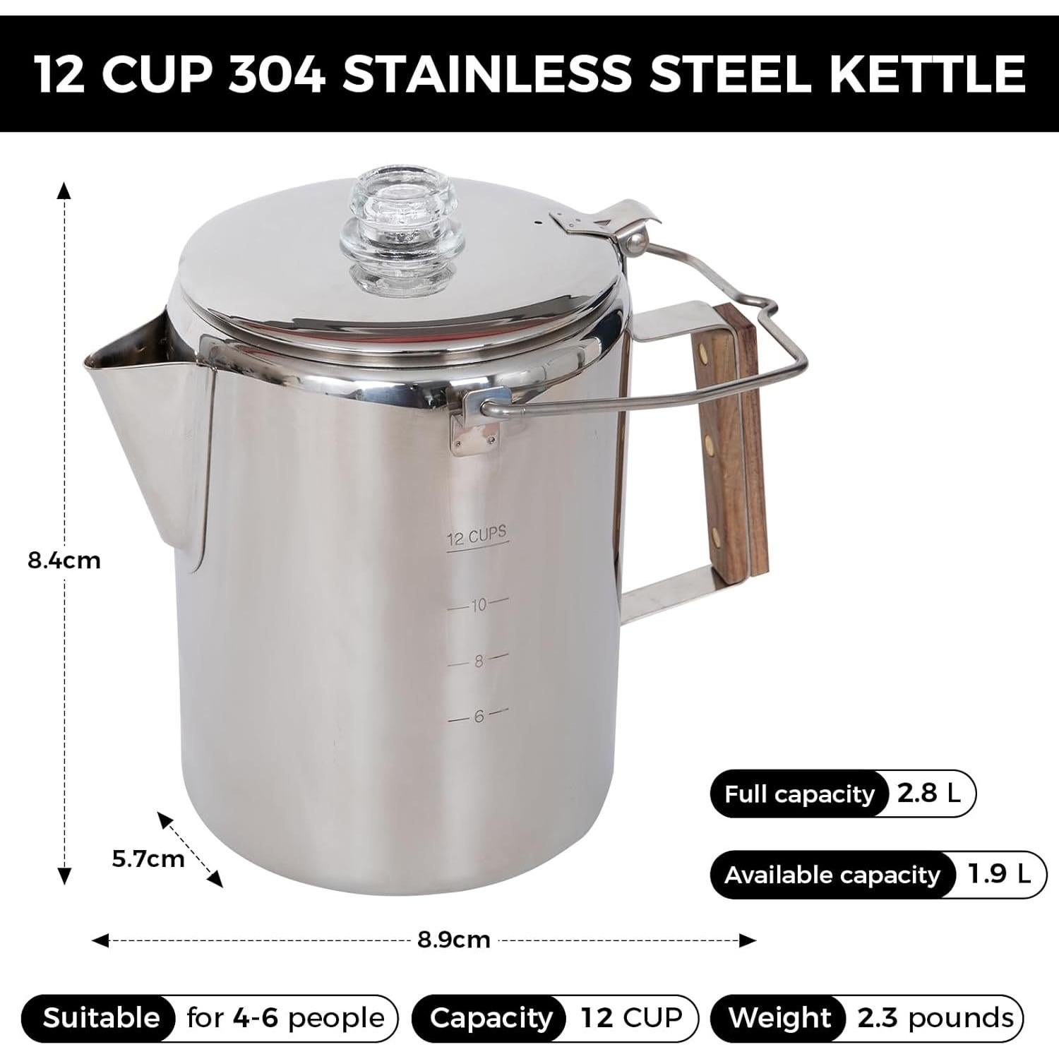 Cafetera Percoladora KingCamp 12 Tazas Acero Inoxidable Camping