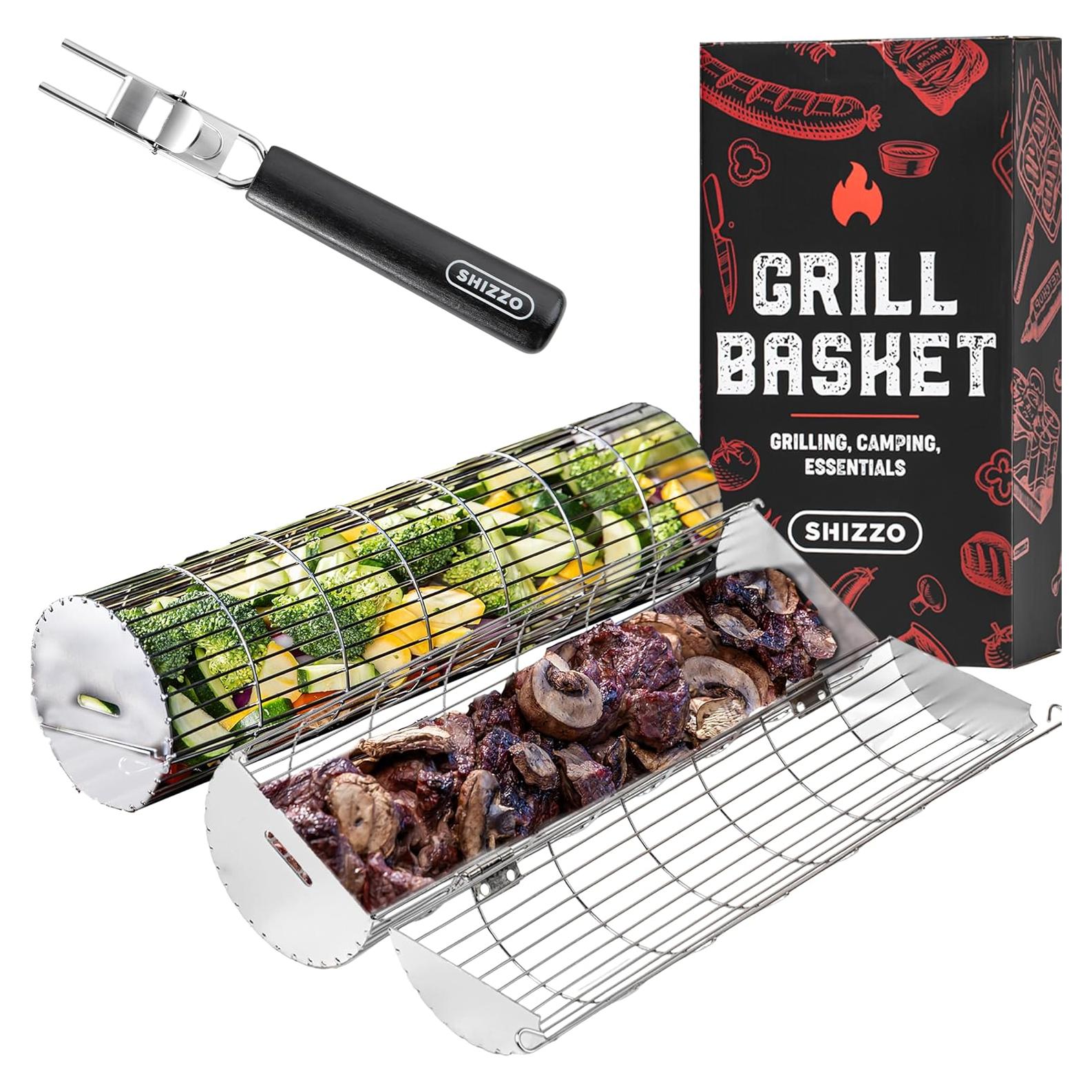 Cesta de Parrilla Rodante SHIZZO 2 Unidades Acero Inoxidable