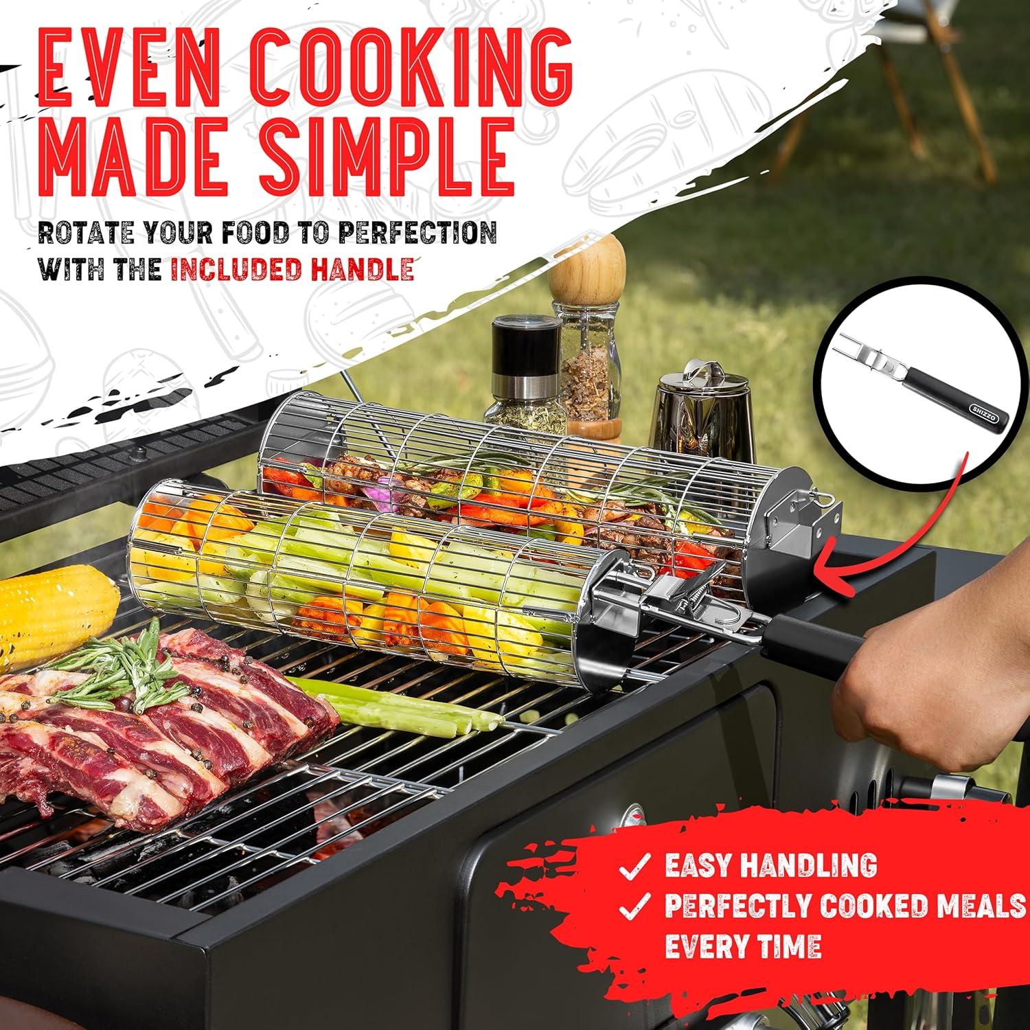 Cesta de Parrilla Rodante SHIZZO 2 Unidades Acero Inoxidable