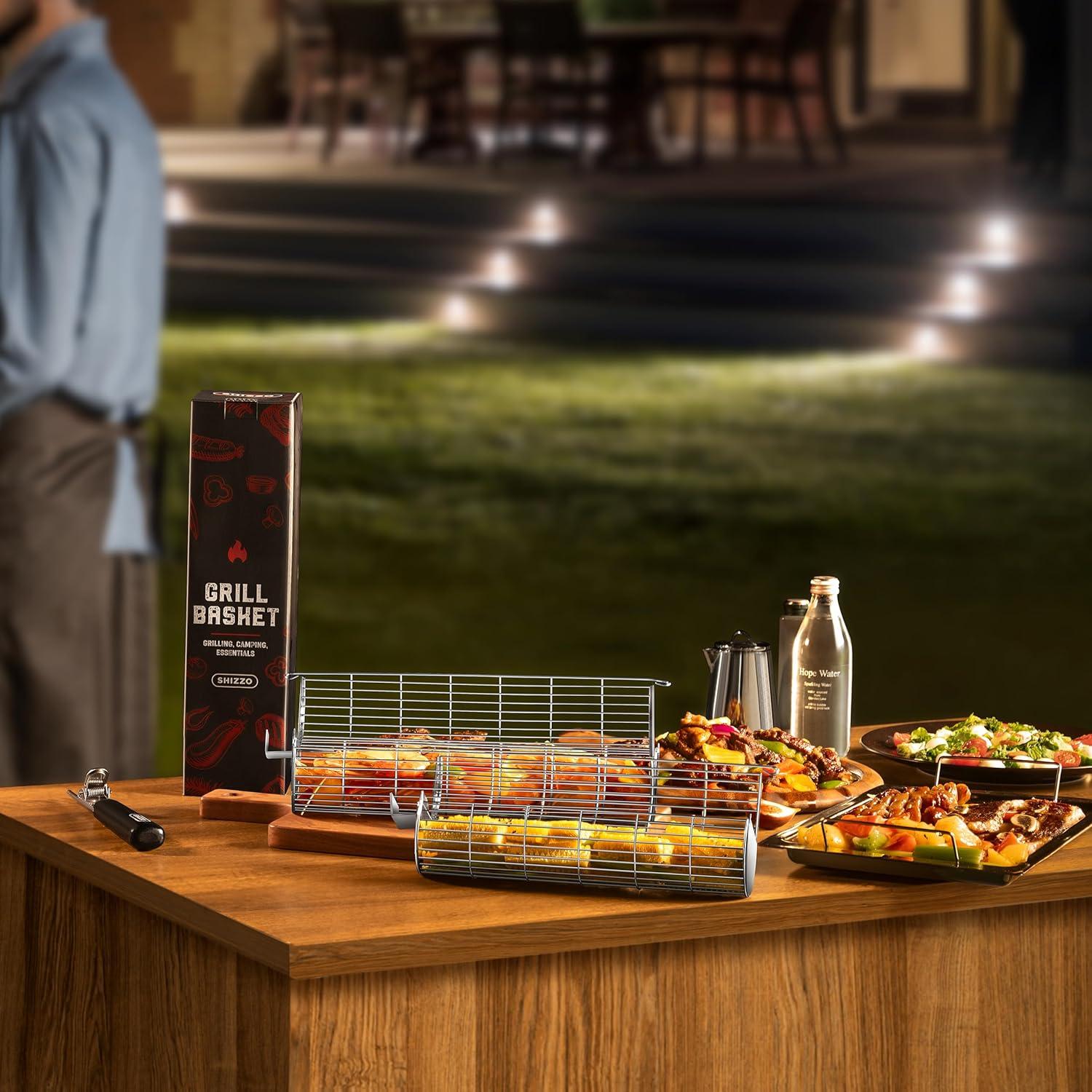 Cesta de Parrilla Rodante SHIZZO 2 Unidades Acero Inoxidable