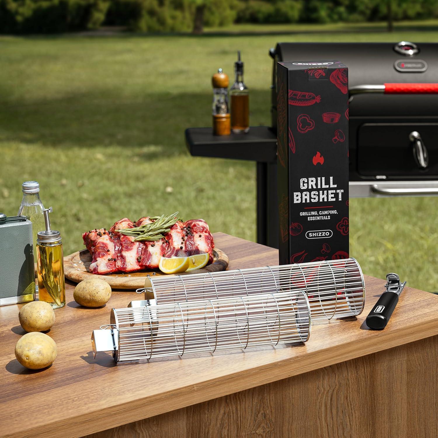 Cesta de Parrilla Rodante SHIZZO 2 Unidades Acero Inoxidable