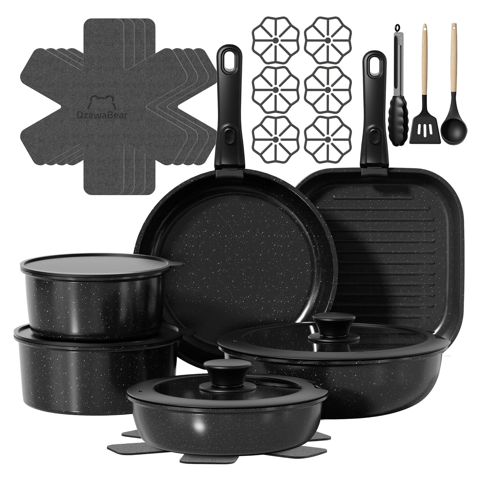 Juego de 26 Piezas de Utensilios de Cocina OzawaBear Negro