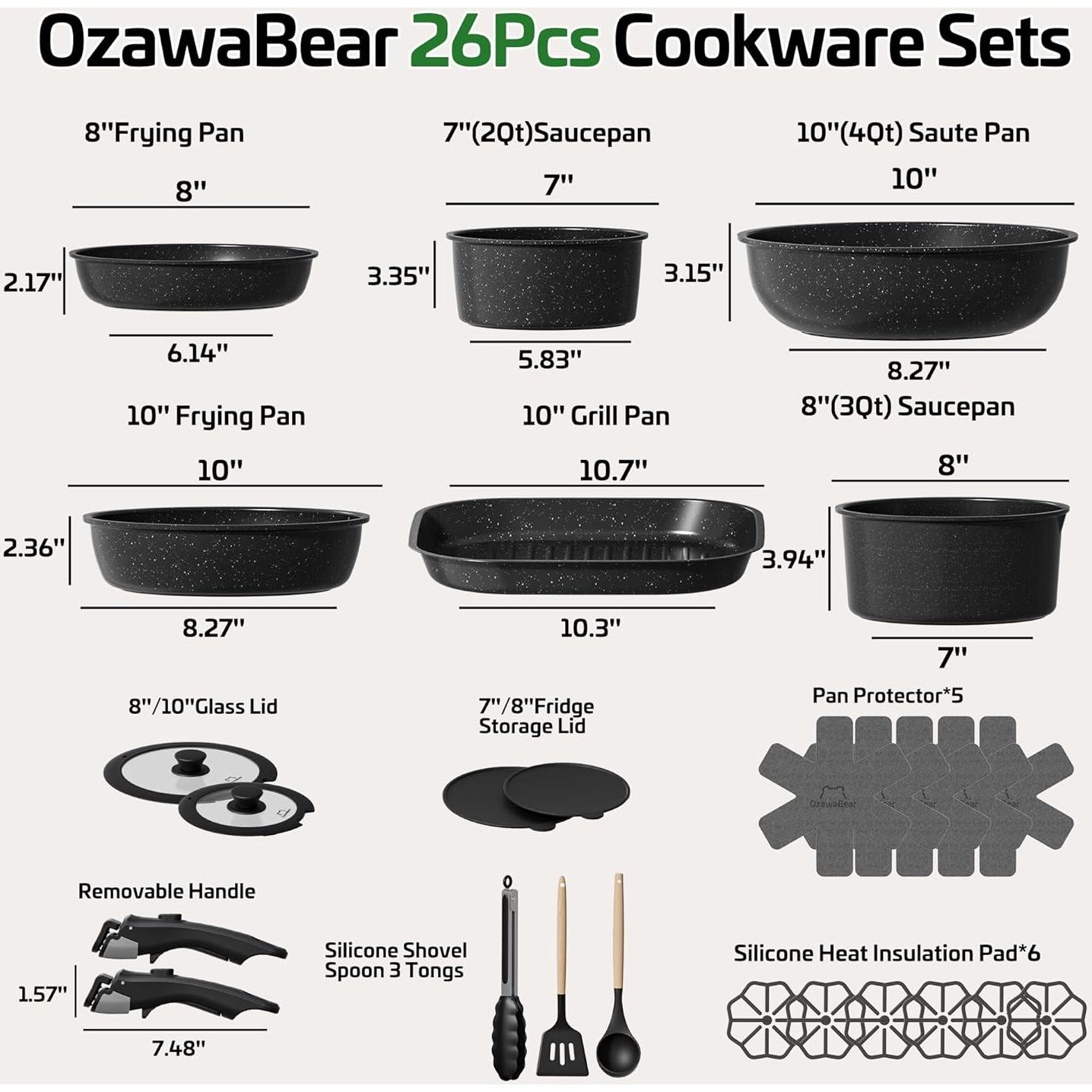 Juego de 26 Piezas de Utensilios de Cocina OzawaBear Negro
