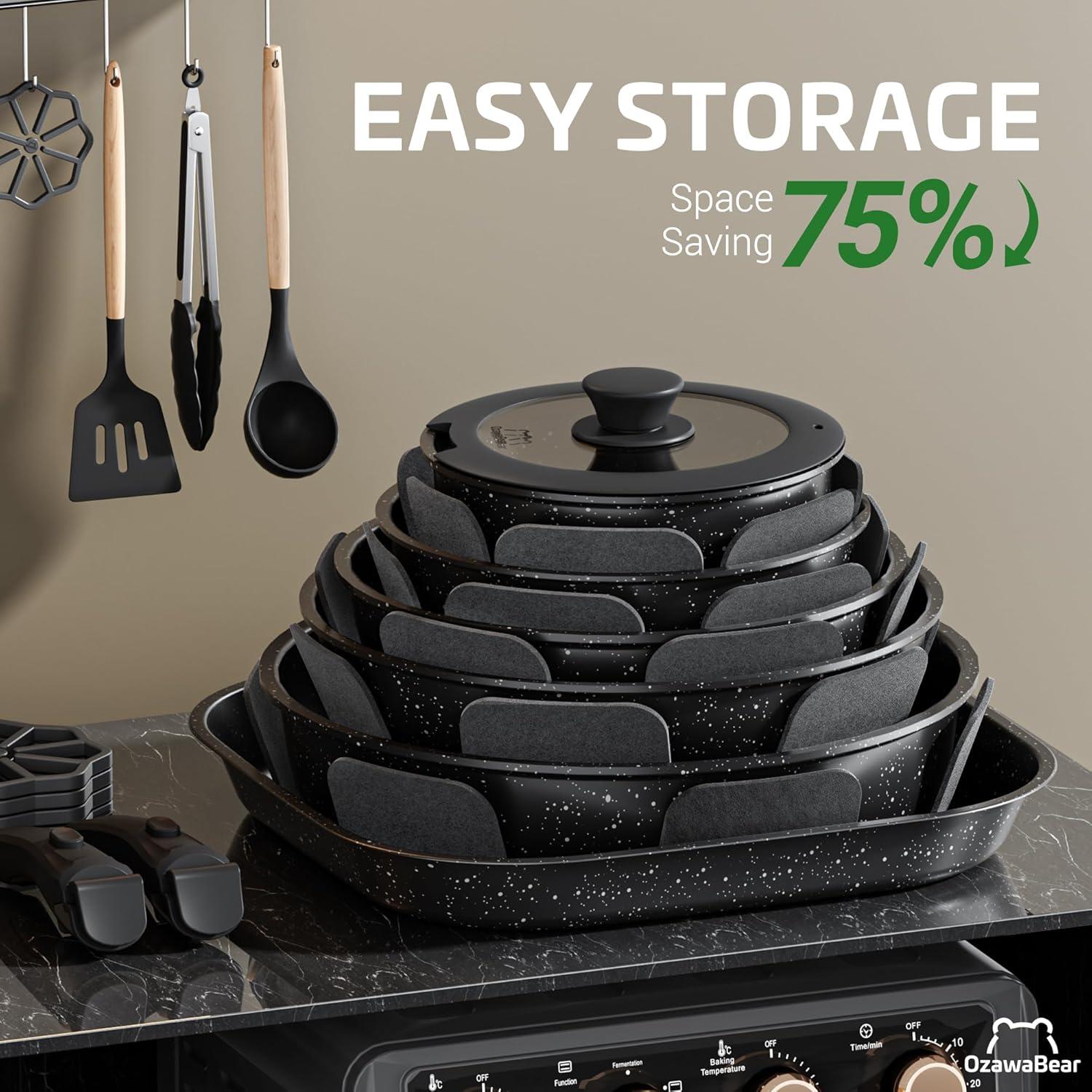 Juego de 26 Piezas de Utensilios de Cocina OzawaBear Negro