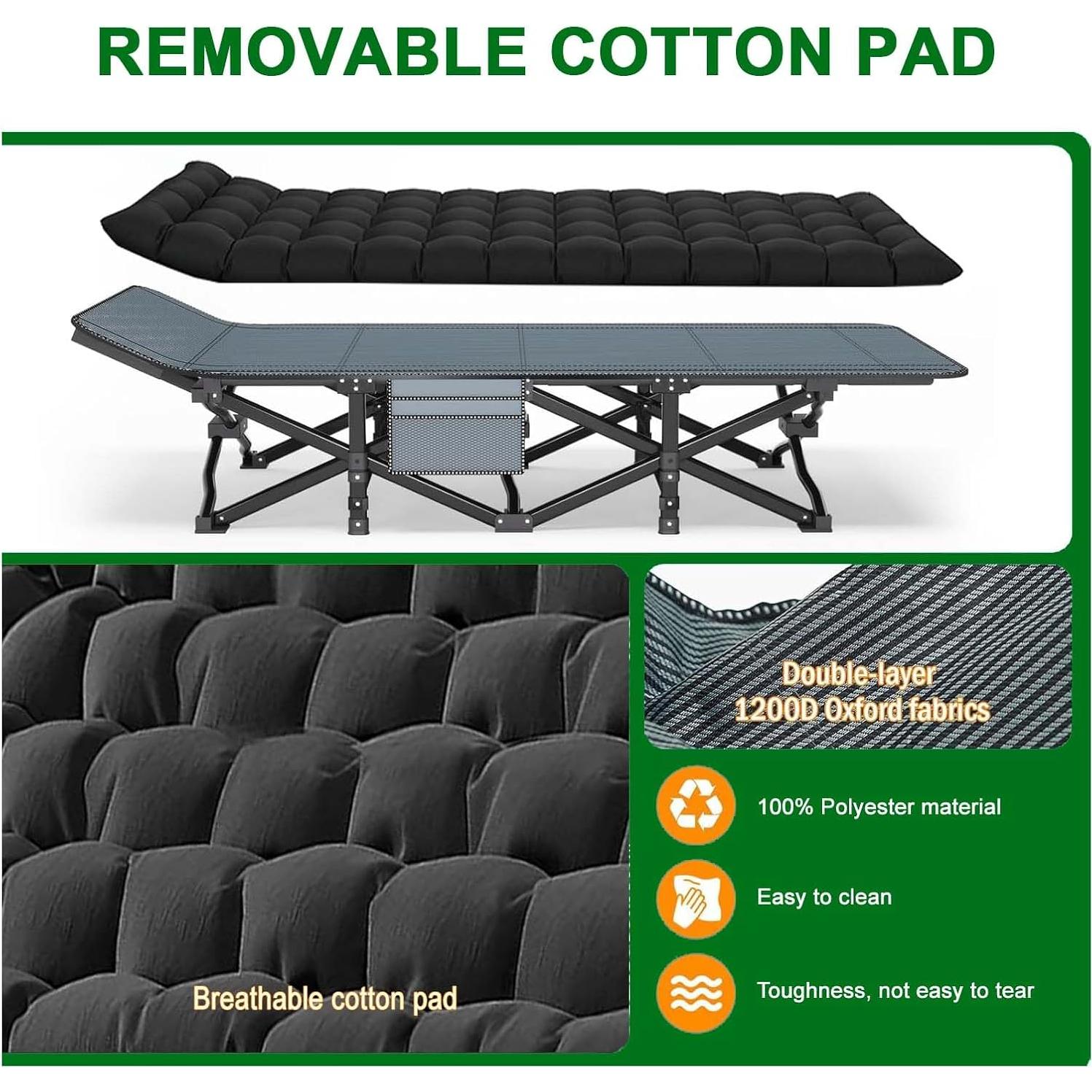 Cama de Camping Plegable XL Genérico con Colchón Grueso 190.5x71.1 cm