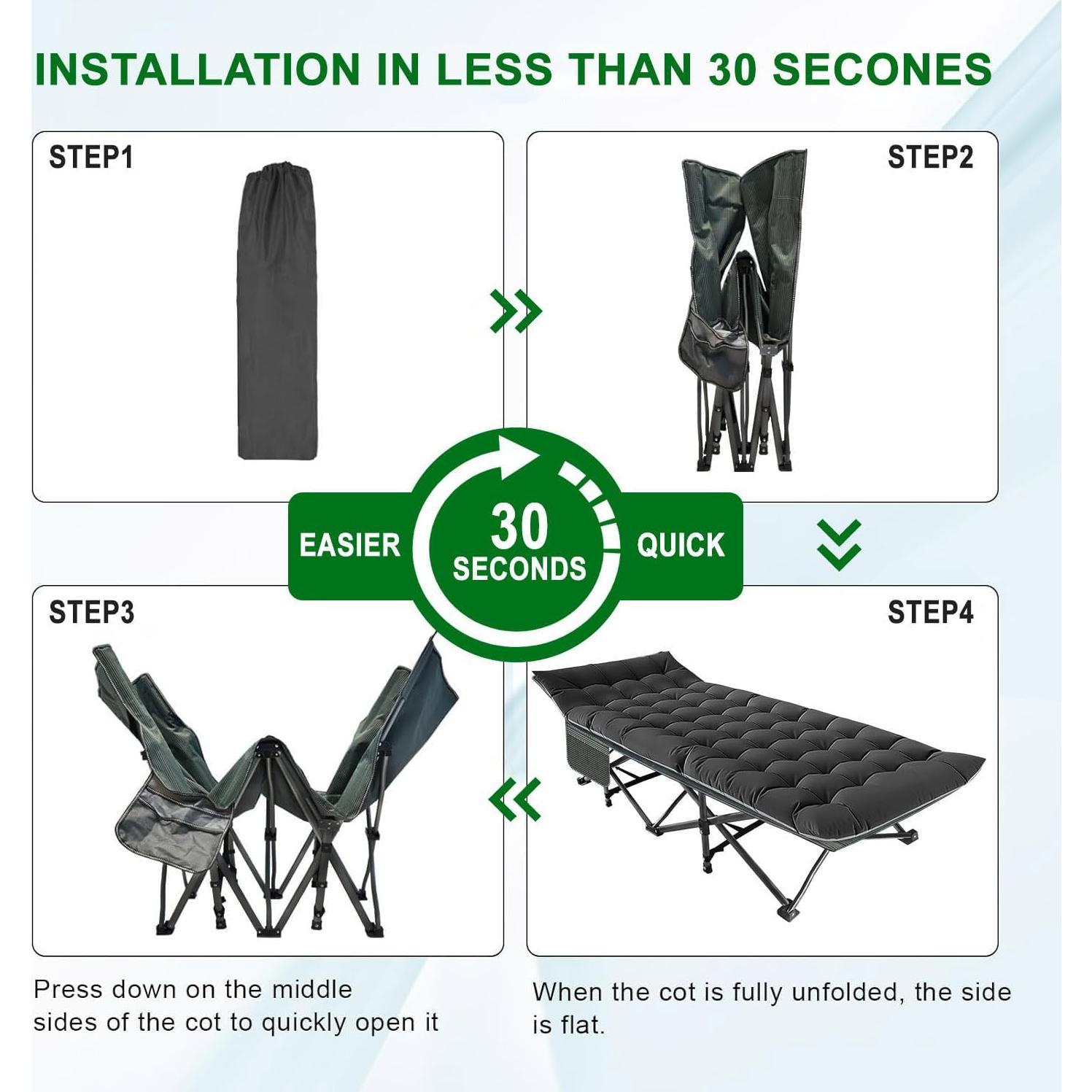 Cama de Camping Plegable XL Genérico con Colchón Grueso 190.5x71.1 cm