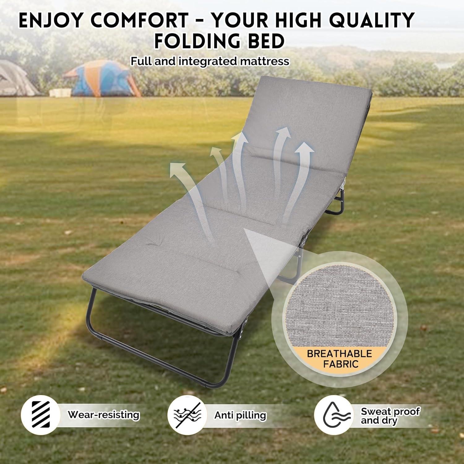 Cama Plegable Camping FUCIHOMA Gris 1200D Ajustable 5 Ángulos