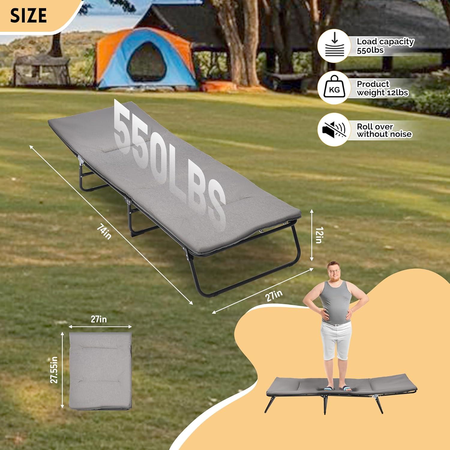 Cama Plegable Camping FUCIHOMA Gris 1200D Ajustable 5 Ángulos