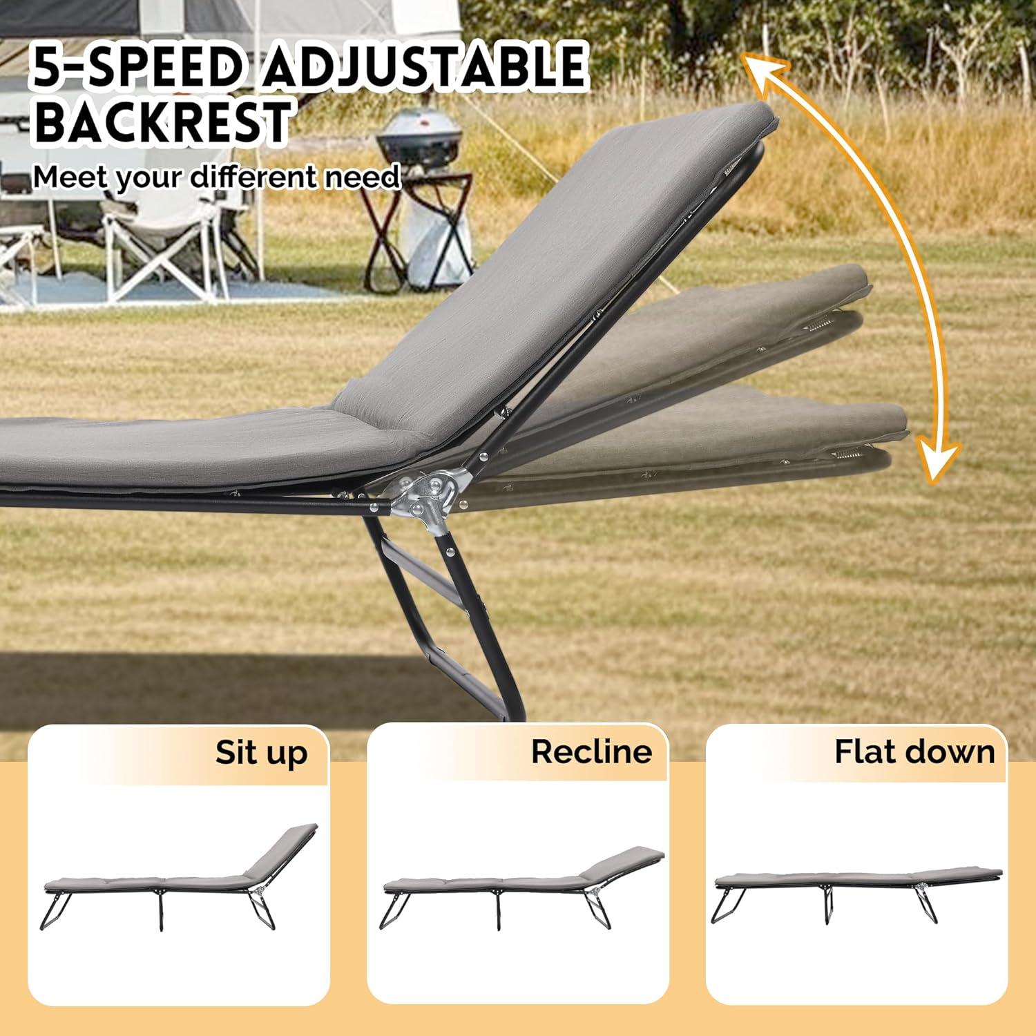 Cama Plegable Camping FUCIHOMA Gris 1200D Ajustable 5 Ángulos