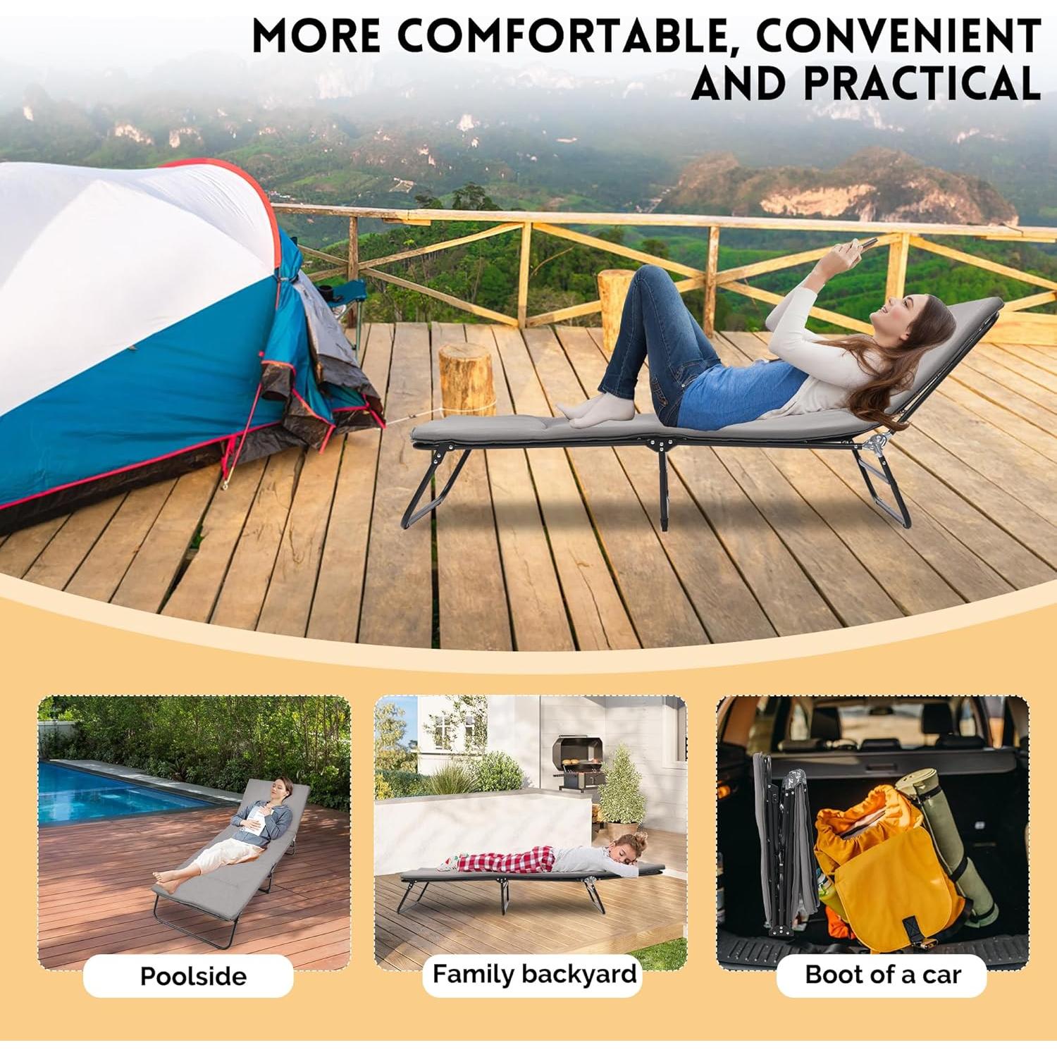 Cama Plegable Camping FUCIHOMA Gris 1200D Ajustable 5 Ángulos