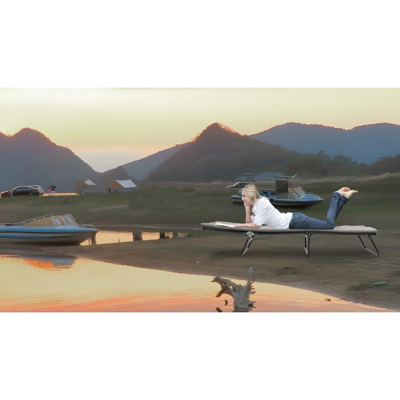 Cama Plegable Camping FUCIHOMA Gris 1200D Ajustable 5 Ángulos